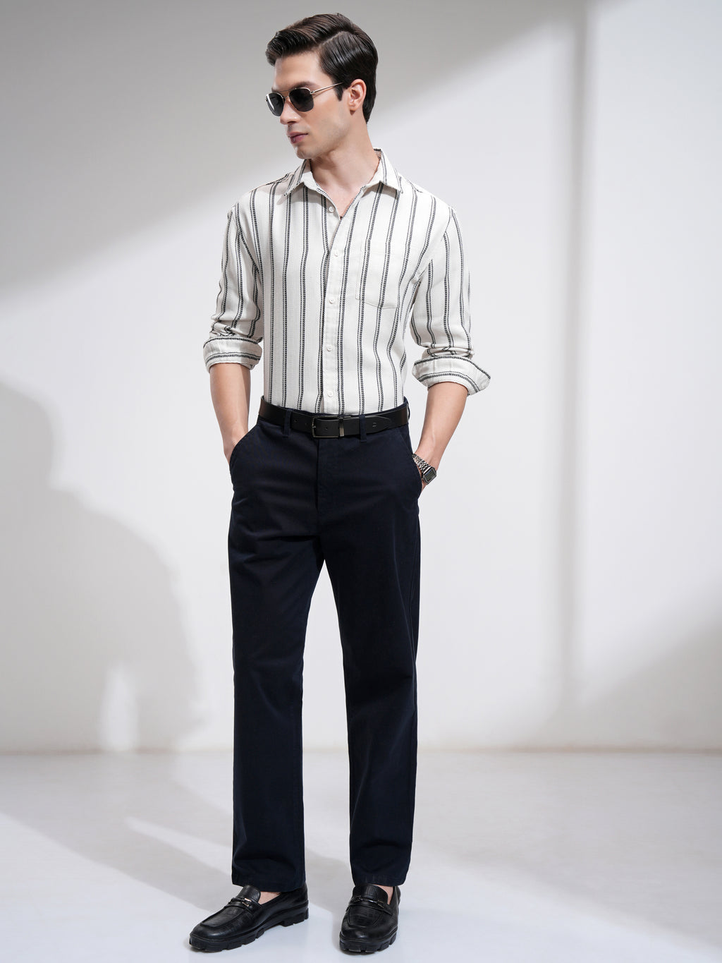 Highlander Men Off White Striped Relaxed Fit Casual Shirt - Off White - Image 2