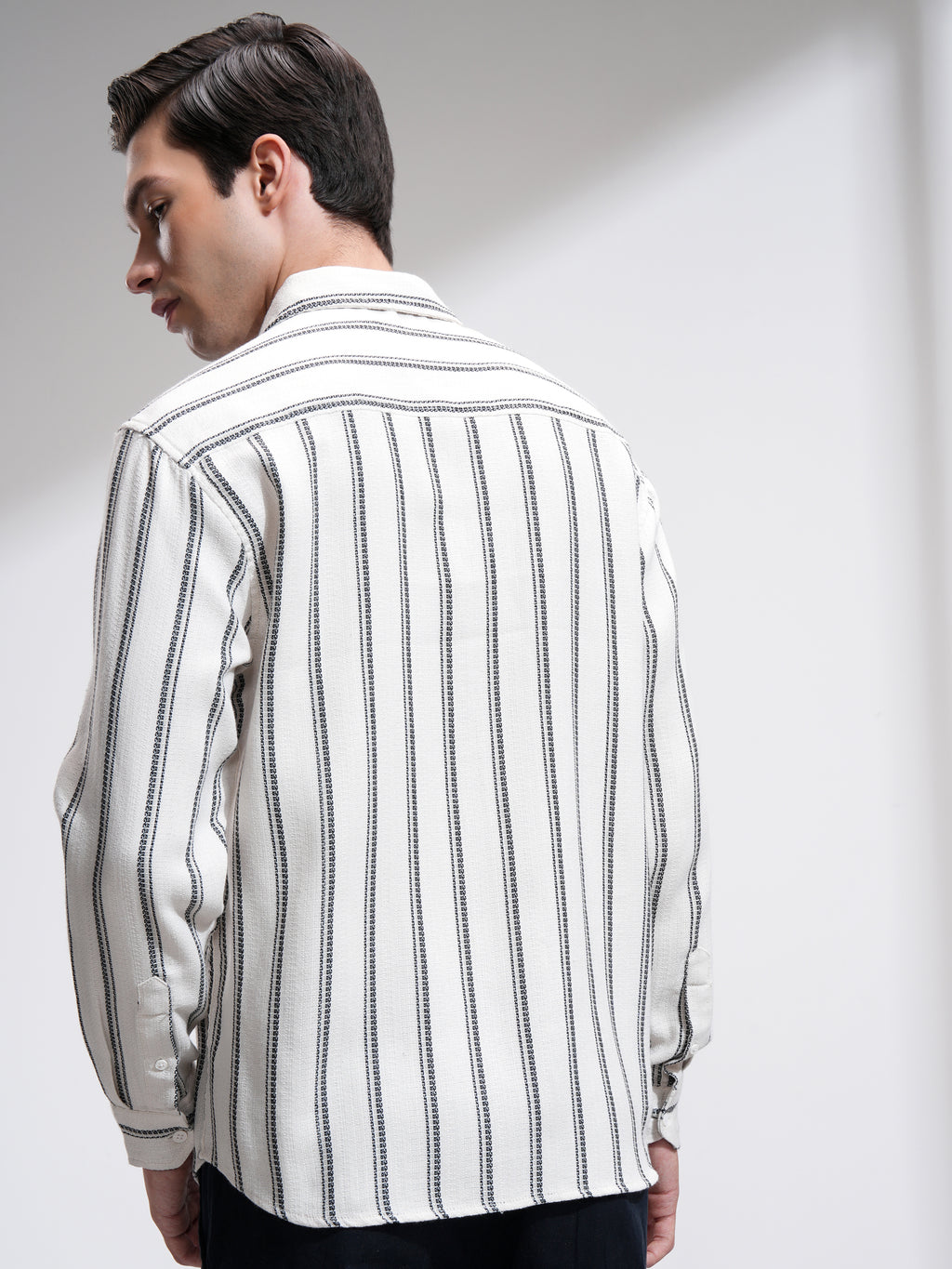Highlander Men Off White Striped Relaxed Fit Casual Shirt - Off White - Image 3