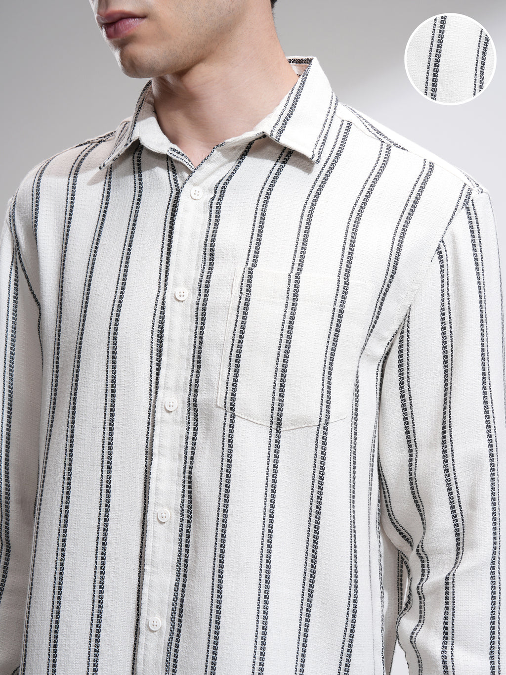 Highlander Men Off White Striped Relaxed Fit Casual Shirt - Off White - Image 5