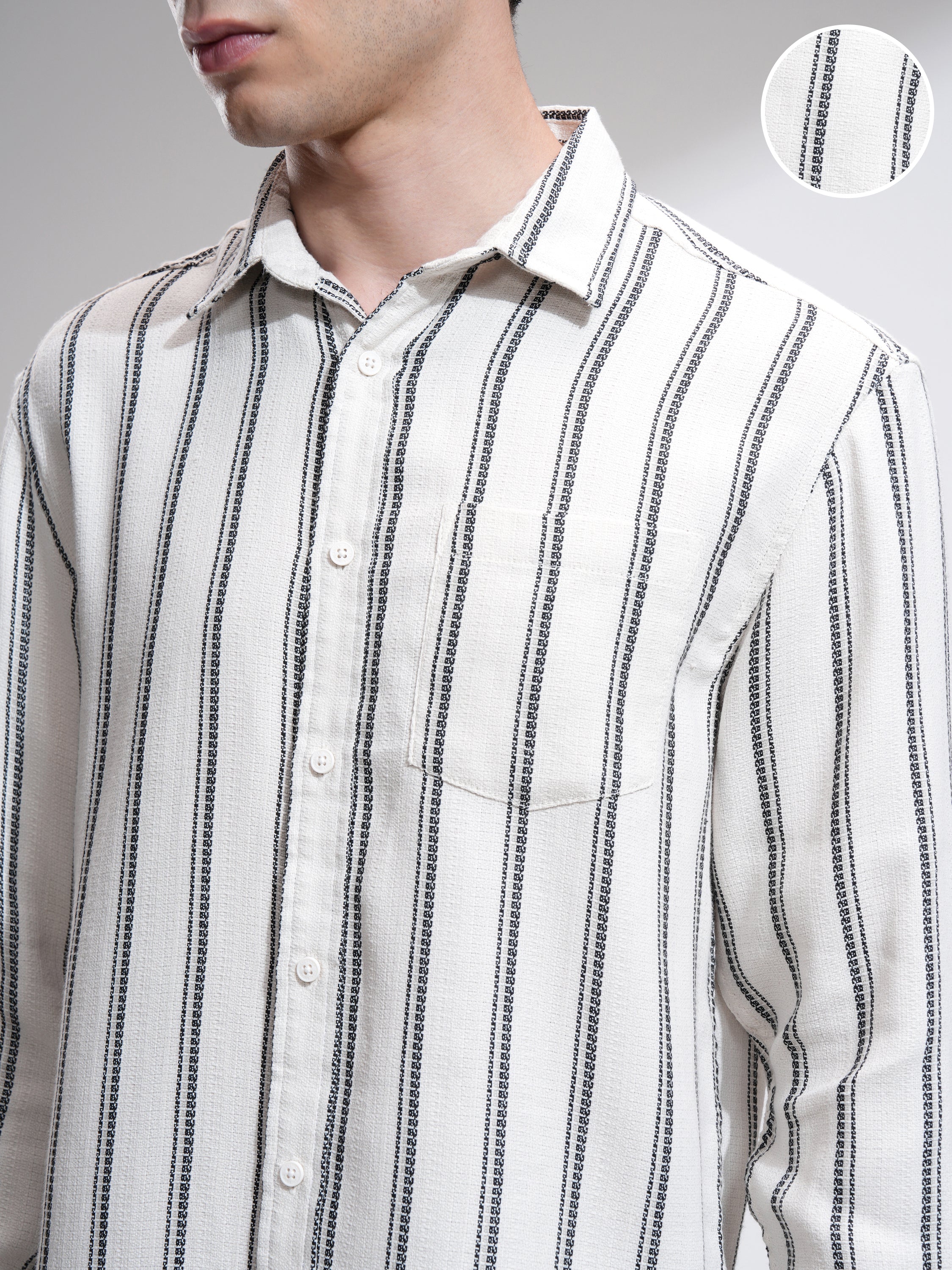 Highlander Men Off White Striped Relaxed Fit Casual Shirt - Off White - Image 5