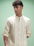 Highlander Men Cream Striped Relaxed Fit Casual Shirt - Cream - Image 1