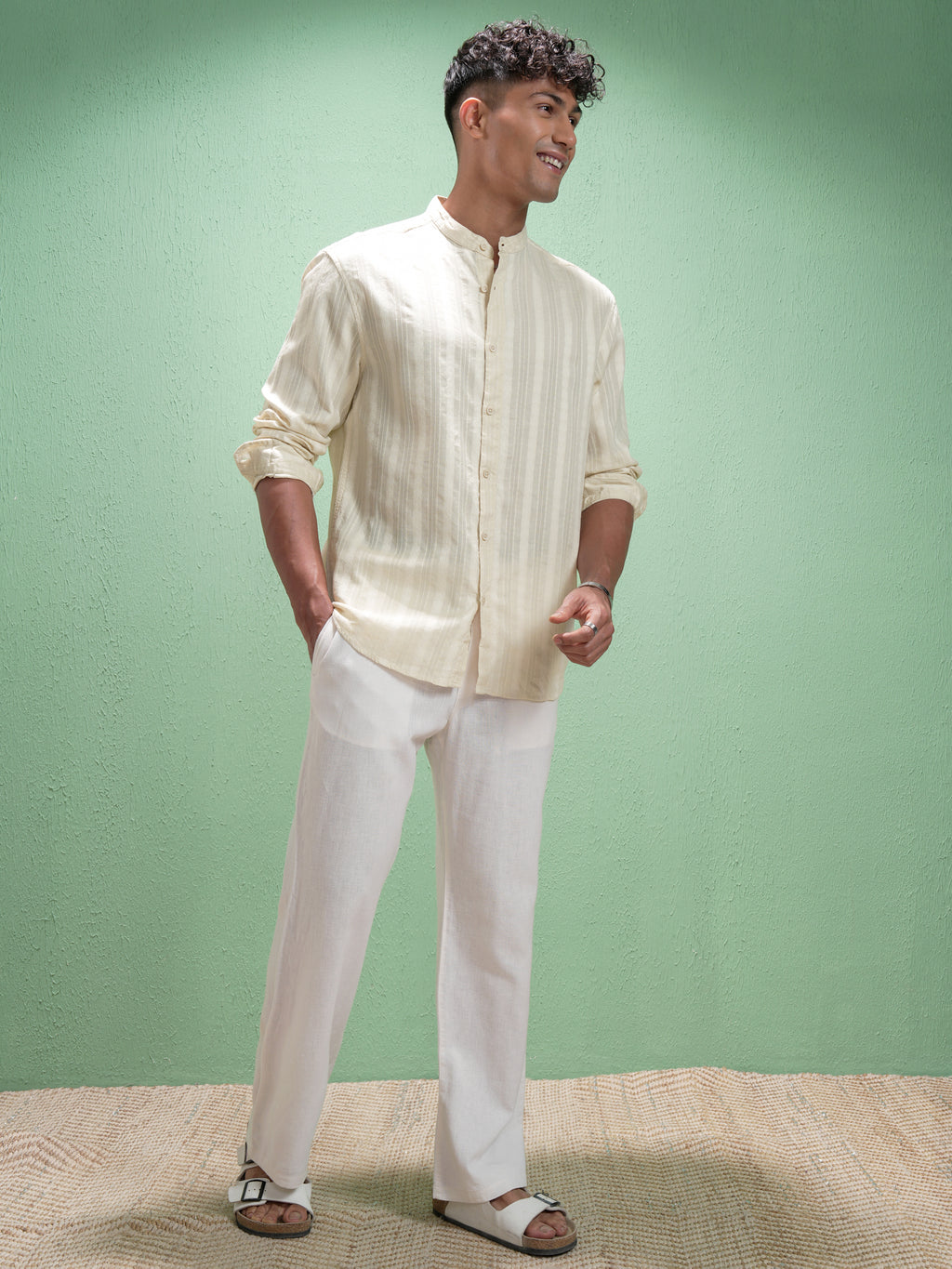 Highlander Men Cream Striped Relaxed Fit Casual Shirt - Cream - Image 2
