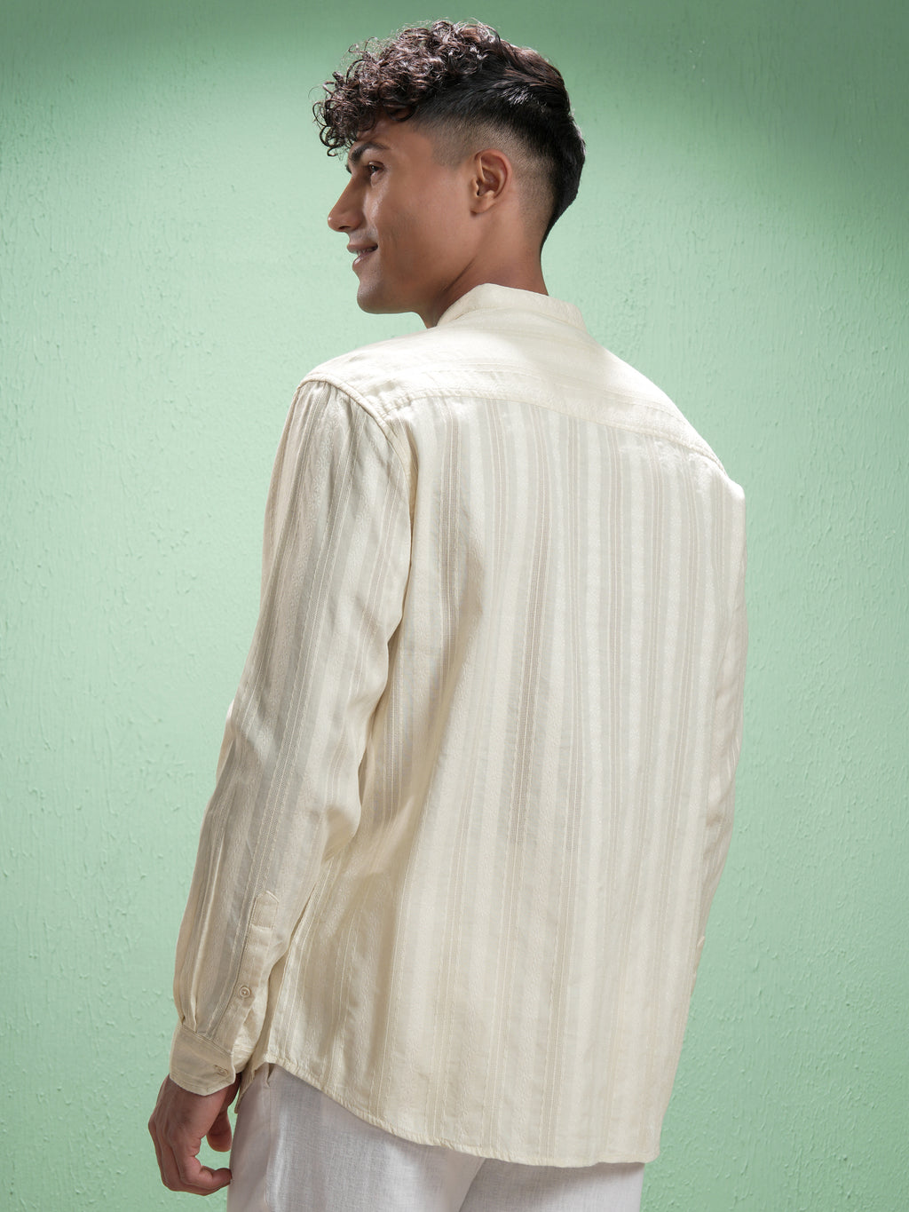 Highlander Men Cream Striped Relaxed Fit Casual Shirt - Cream - Image 3