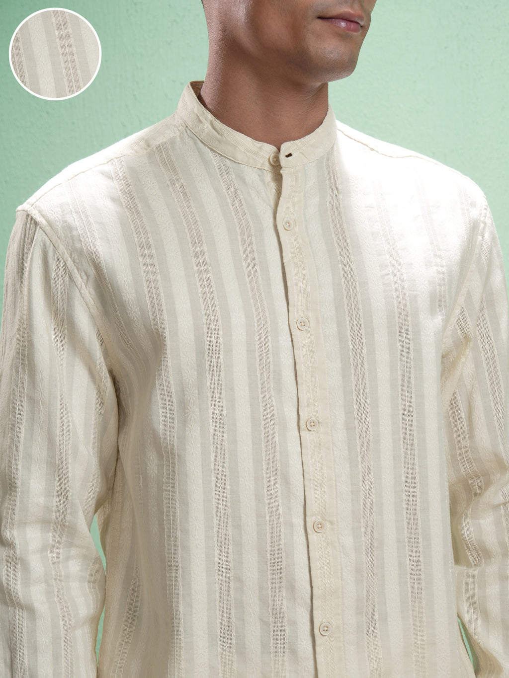 Highlander Men Cream Striped Relaxed Fit Casual Shirt - Cream - Image 5