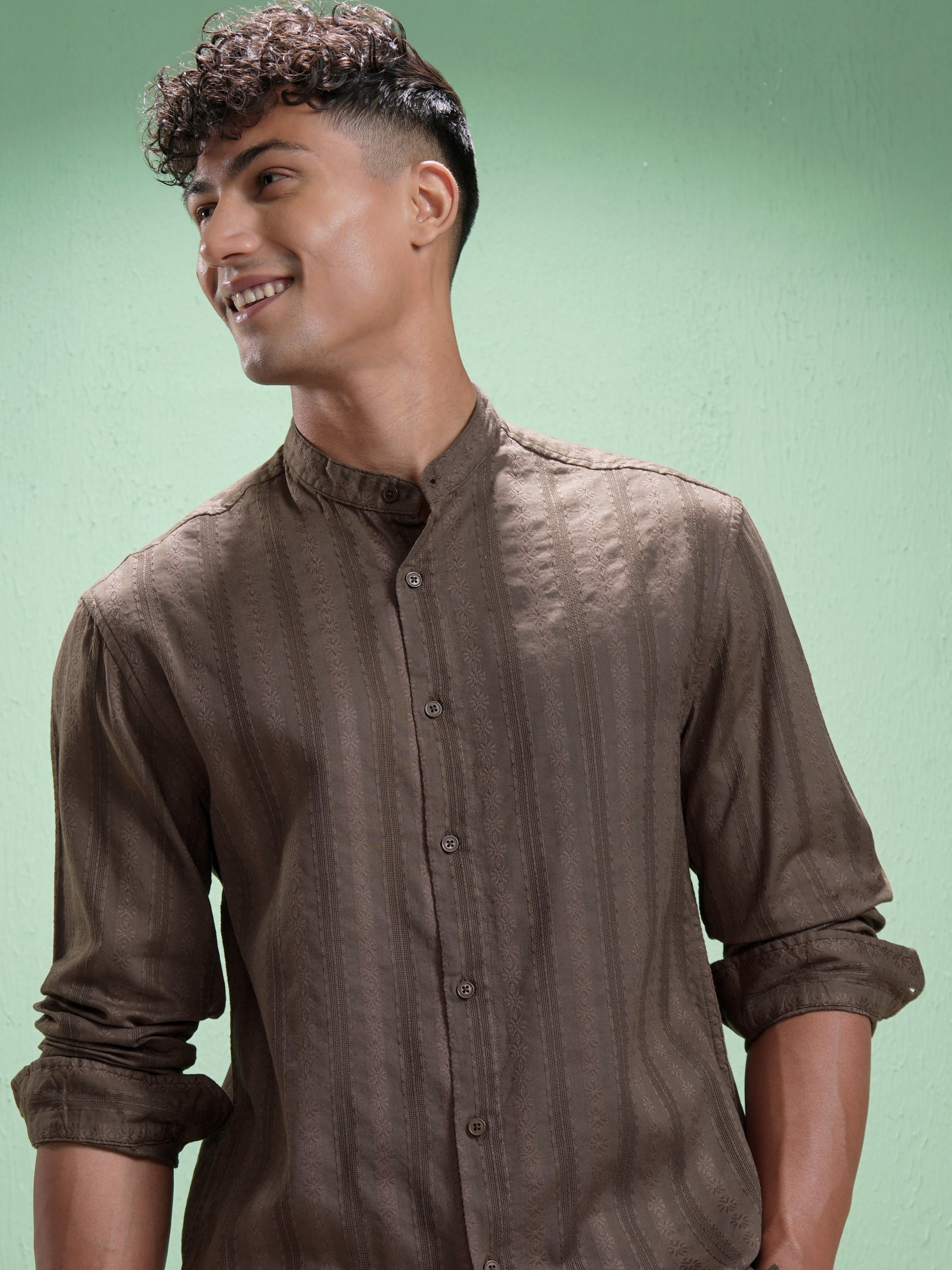 Highlander Men Brown Striped Relaxed Fit Casual Shirt - Brown - Image 1