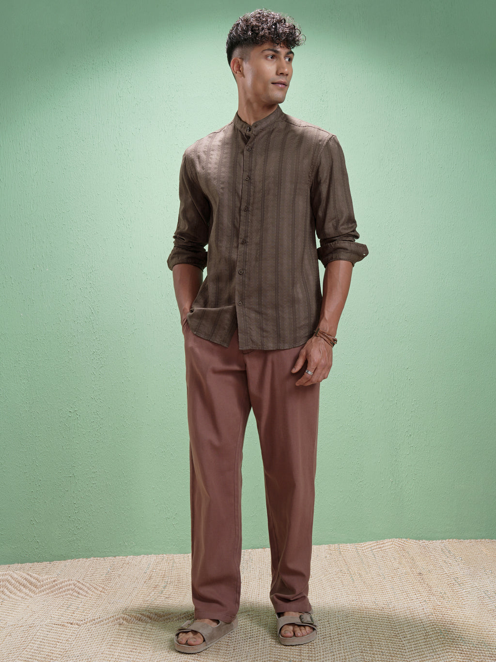 Highlander Men Brown Striped Relaxed Fit Casual Shirt - Brown - Image 2