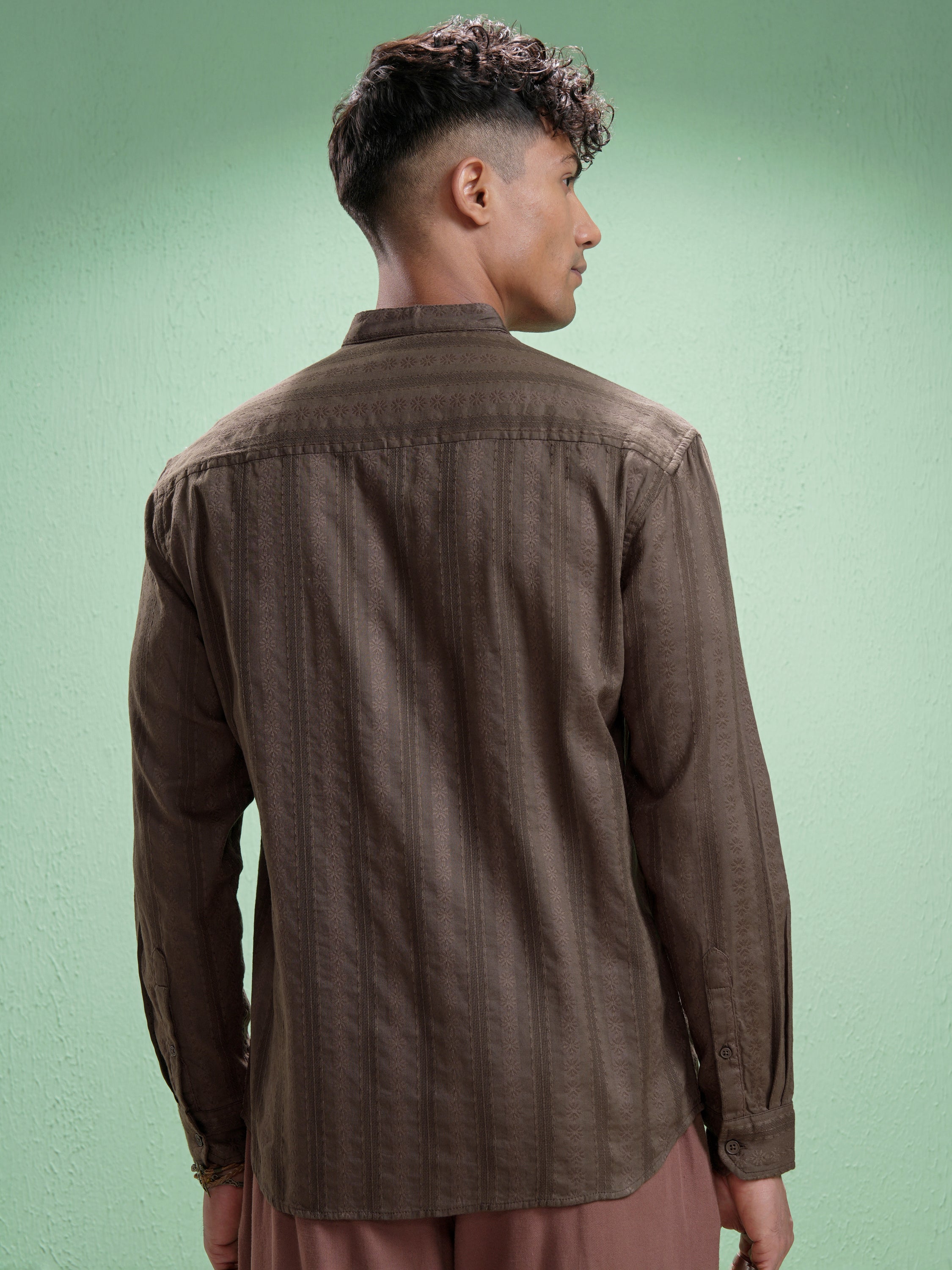 Highlander Men Brown Striped Relaxed Fit Casual Shirt - Brown - Image 3