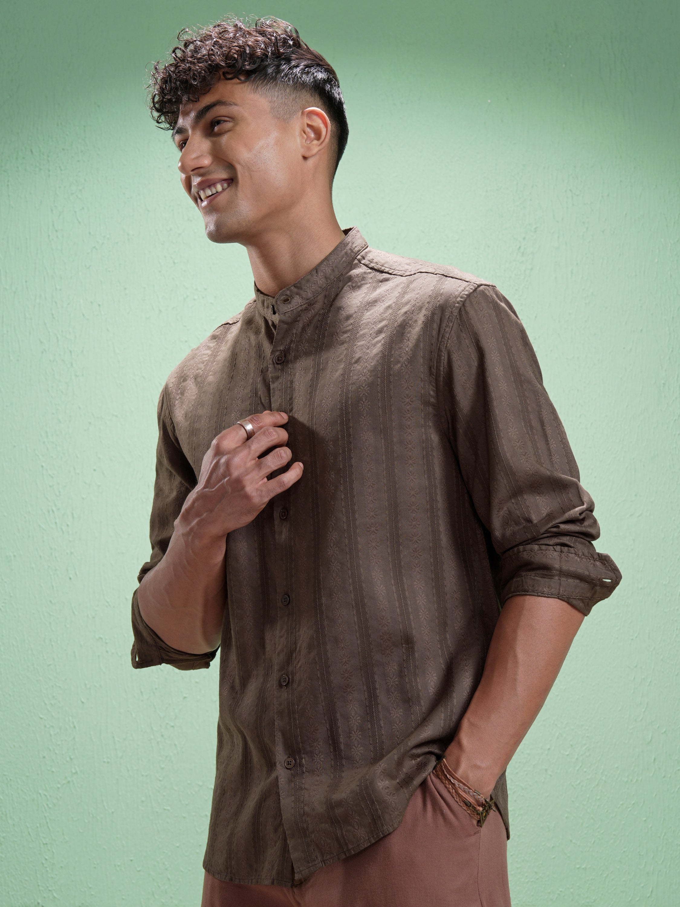 Highlander Men Brown Striped Relaxed Fit Casual Shirt - Brown - Image 4