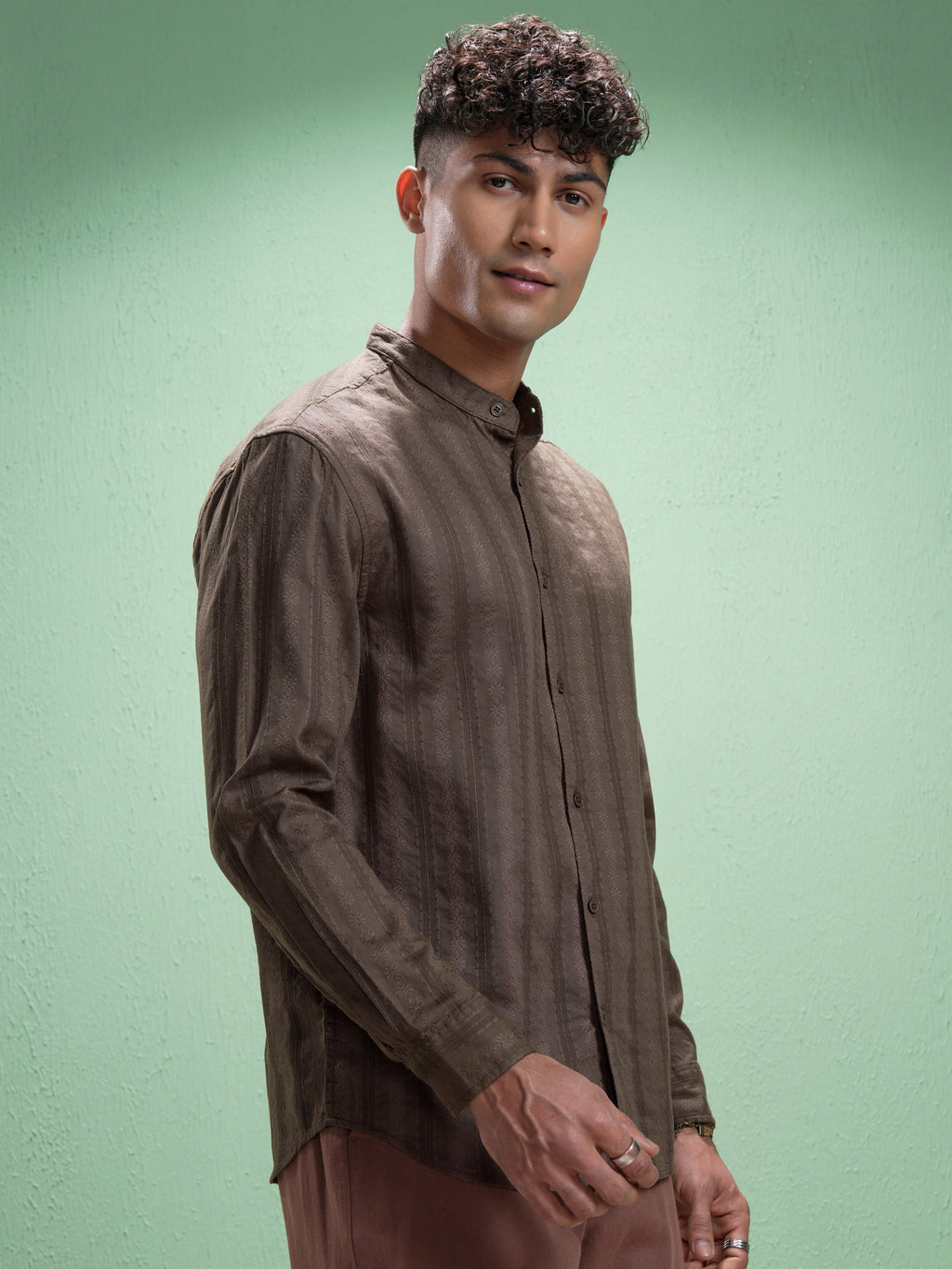 Highlander Men Brown Striped Relaxed Fit Casual Shirt - Brown - Image 6