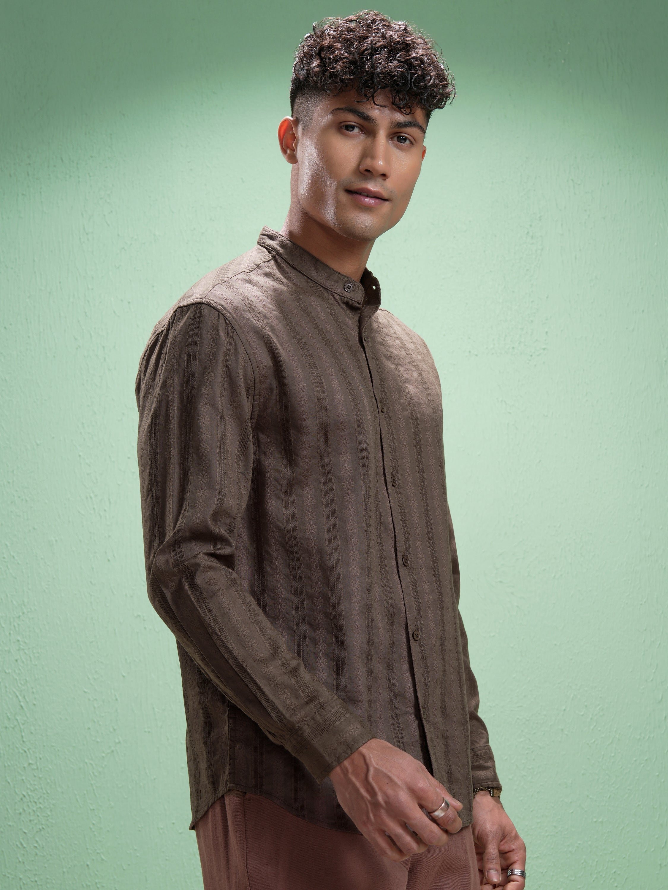 Highlander Men Brown Striped Relaxed Fit Casual Shirt - Brown - Image 6