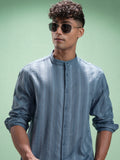 Highlander Men Blue Striped Relaxed Fit Casual Shirt - Blue - Image 1
