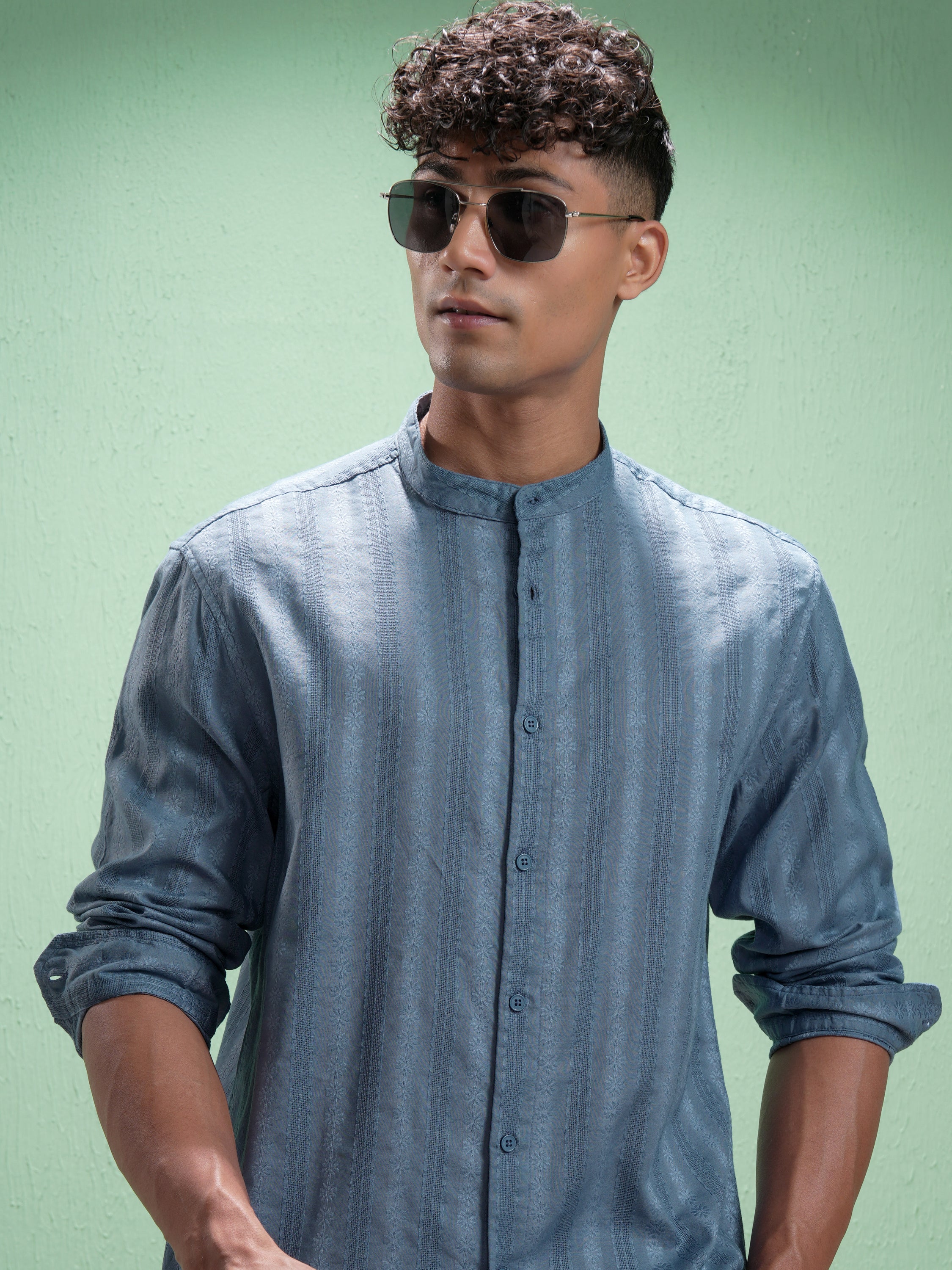 Highlander Men Blue Striped Relaxed Fit Casual Shirt - Blue - Image 1