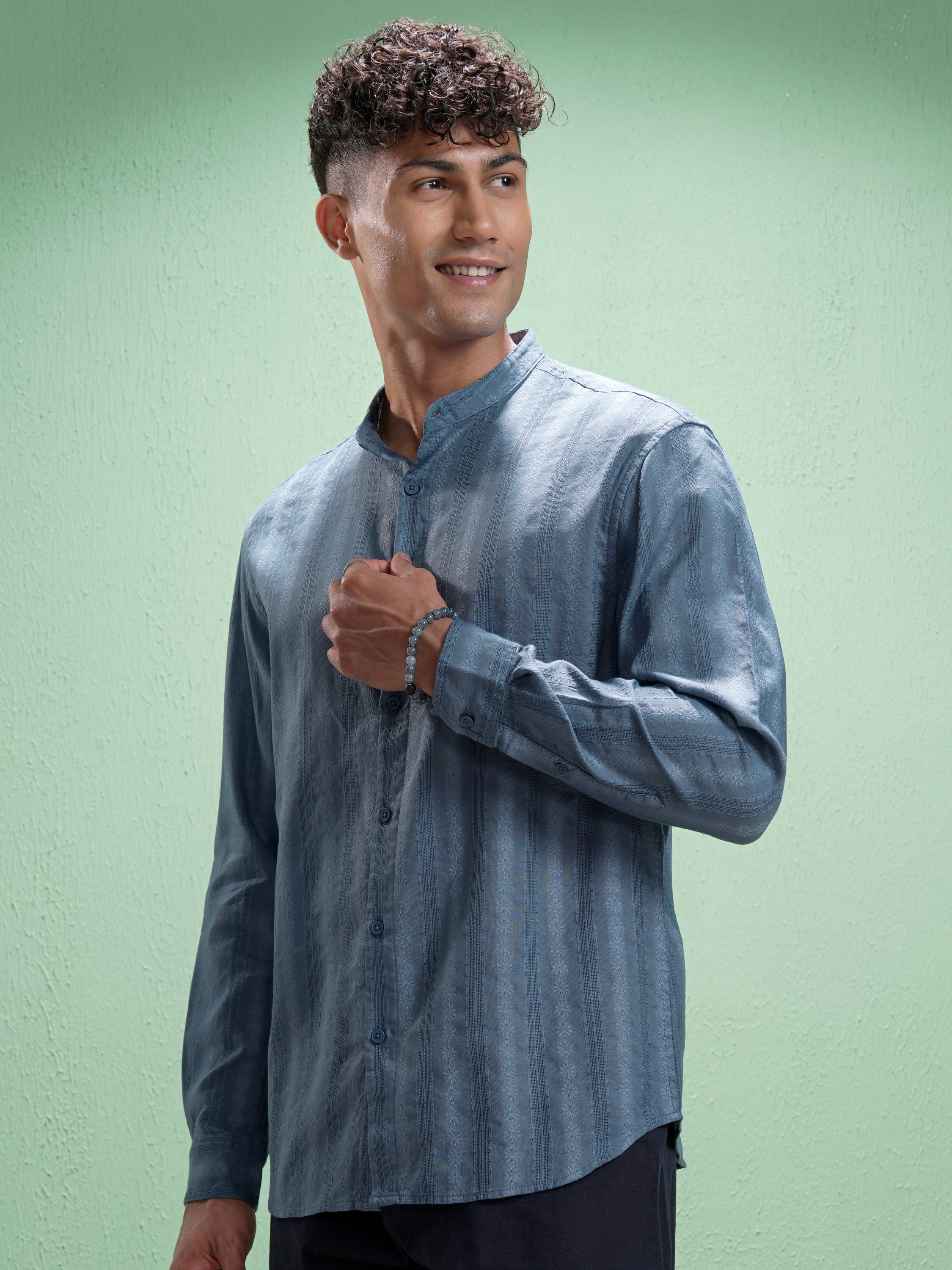 Highlander Men Blue Striped Relaxed Fit Casual Shirt - Blue - Image 4