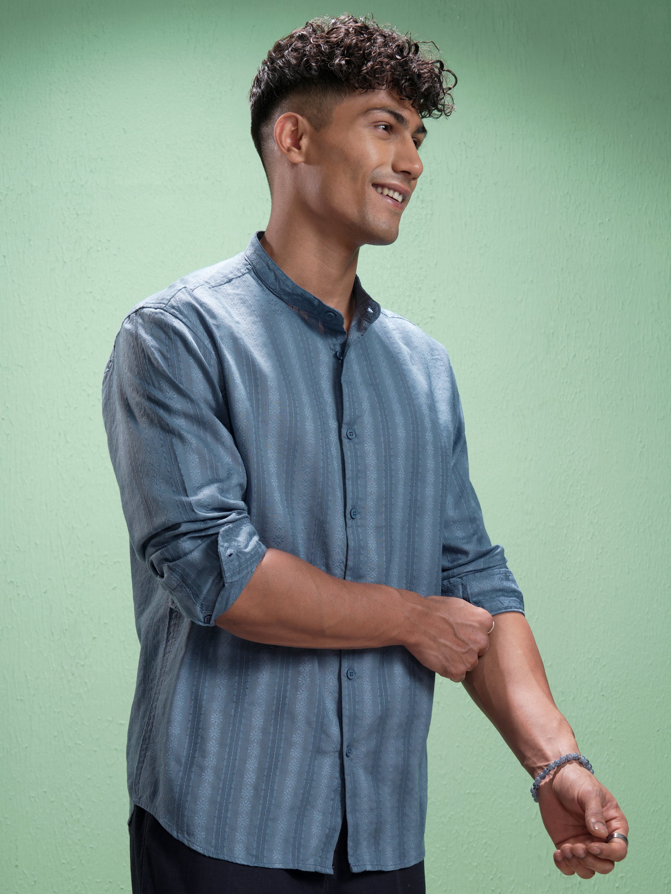 Highlander Men Blue Striped Relaxed Fit Casual Shirt - Blue - Image 6