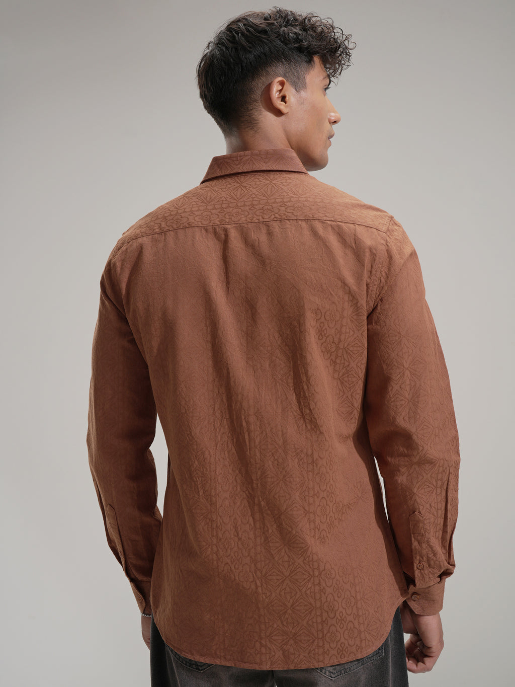 Highlander Men Rust Self Design Slim Fit Casual Shirt - Rust - Image 3