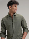 Highlander Men Olive Self Design Slim Fit Casual Shirt - Olive - Image 1