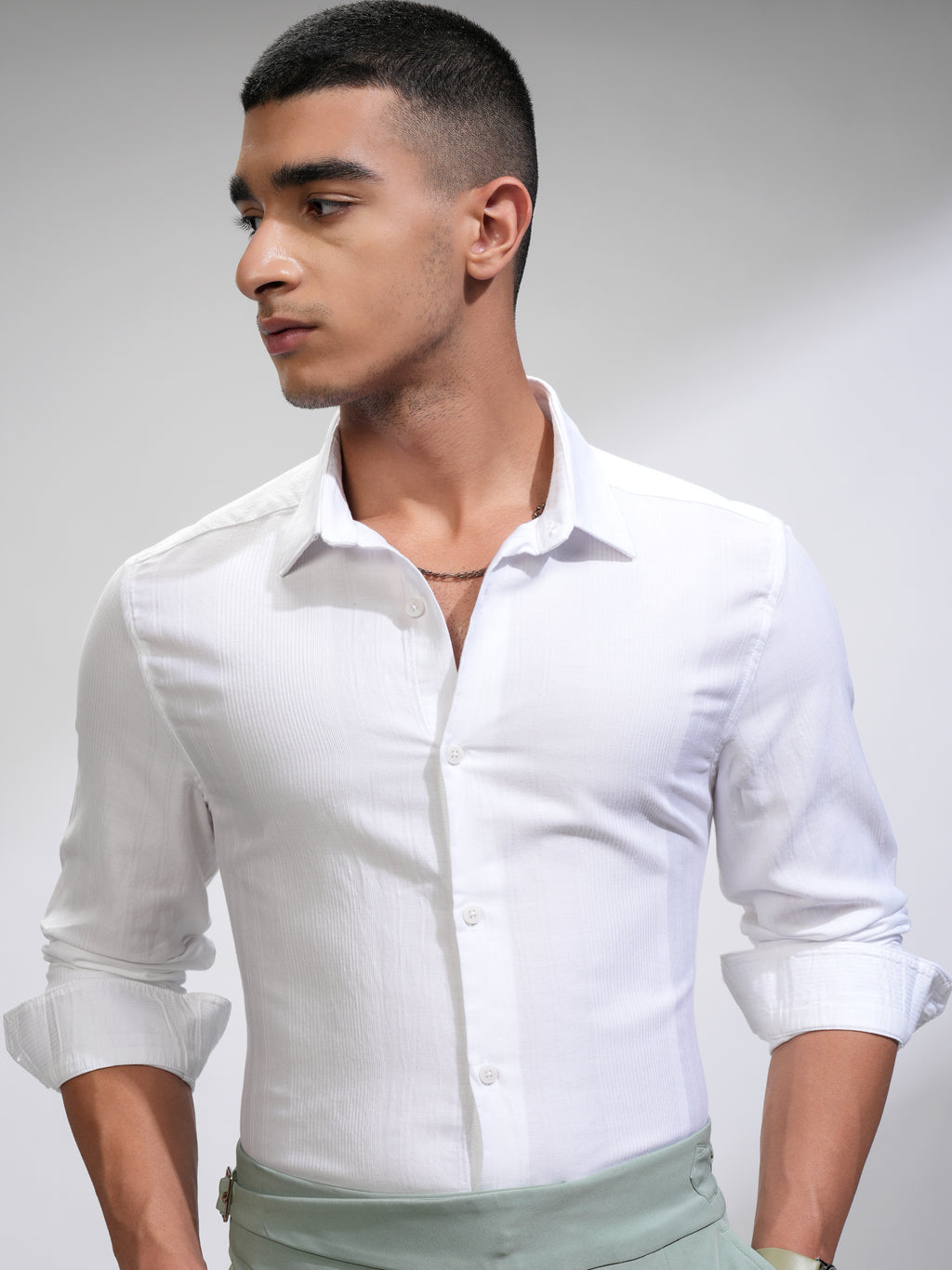 Highlander Men White Striped Slim Fit Casual Shirt - White - Image 1