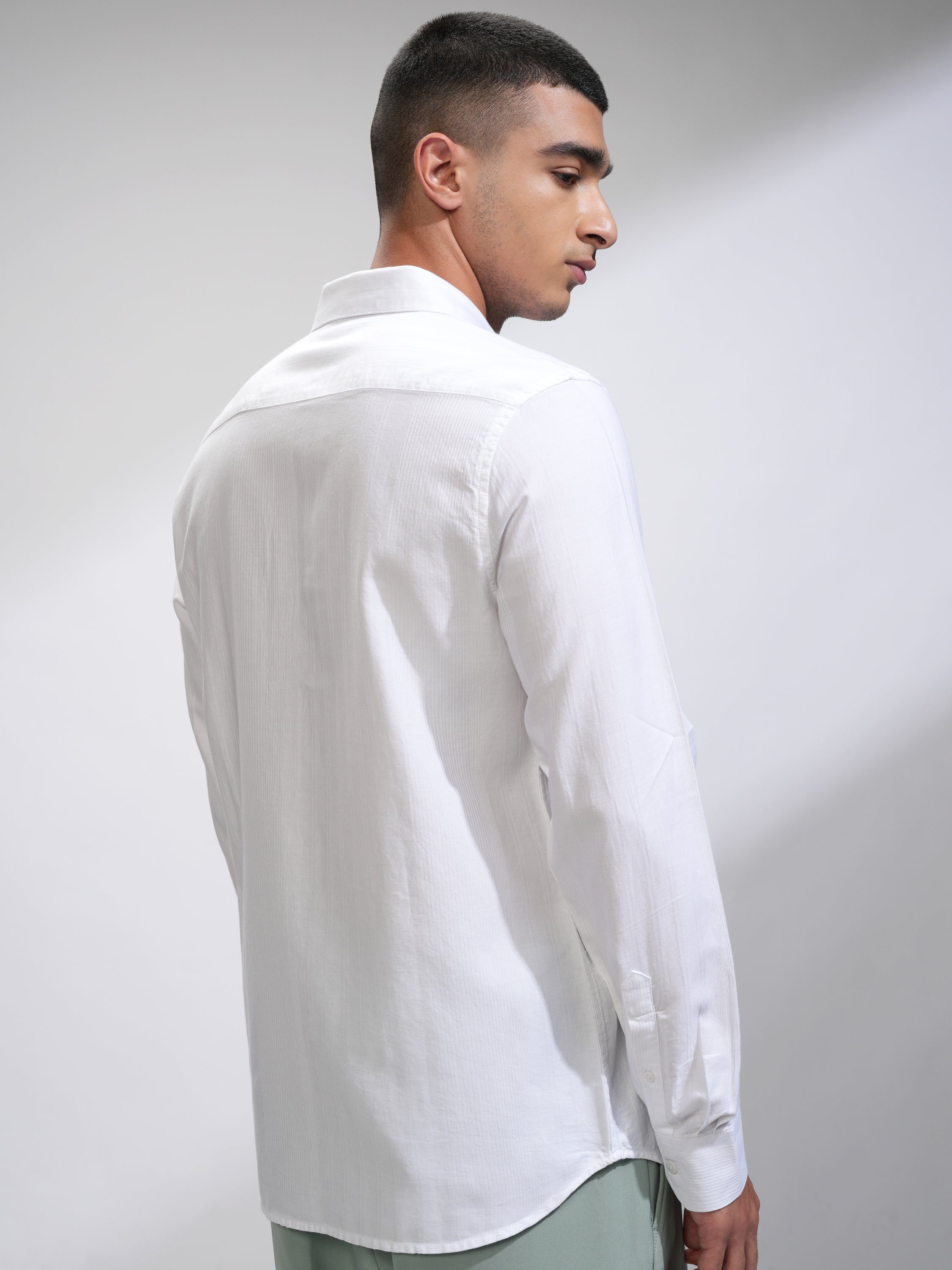 Highlander Men White Striped Slim Fit Casual Shirt - White - Image 3