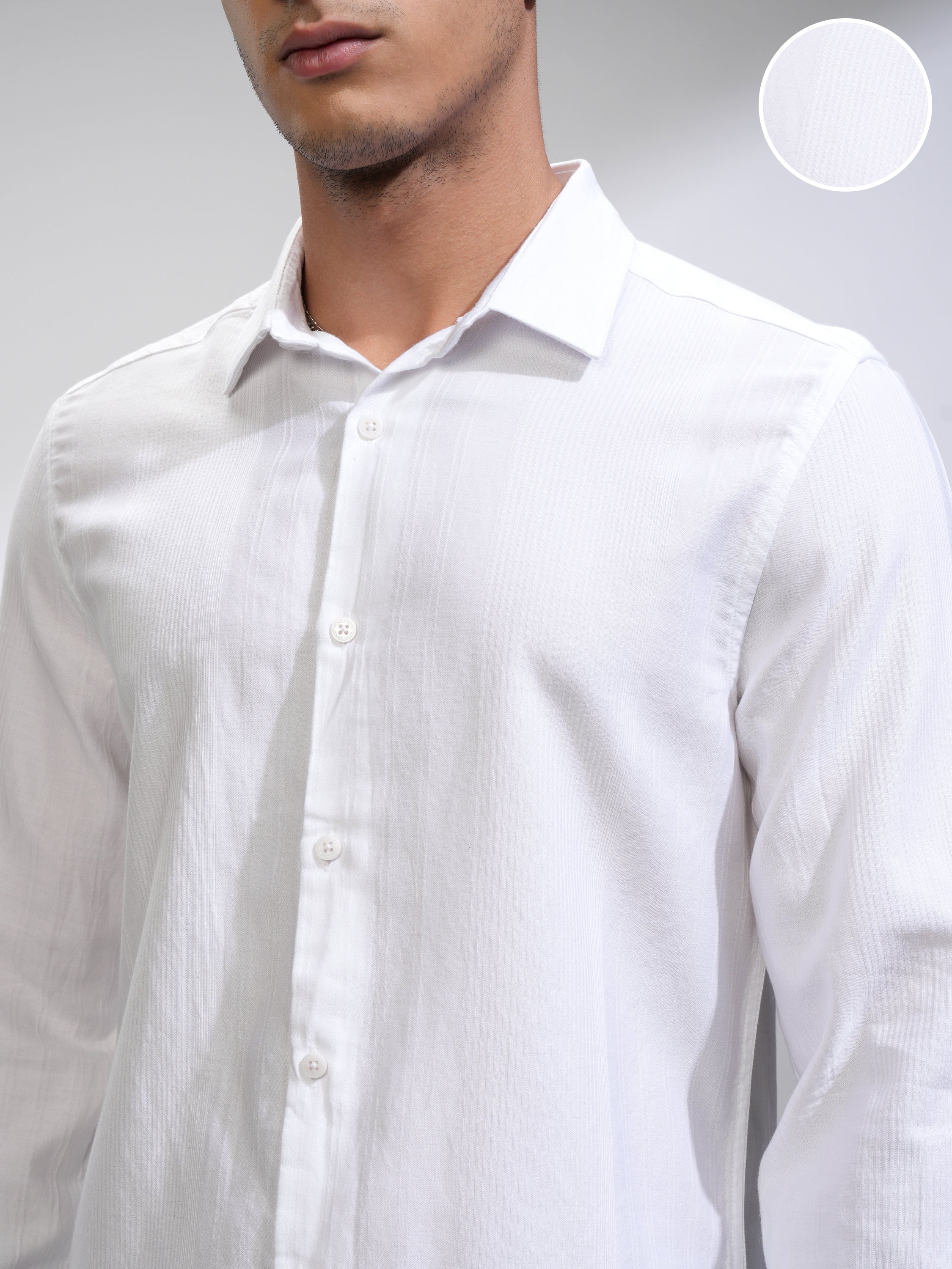 Highlander Men White Striped Slim Fit Casual Shirt - White - Image 5