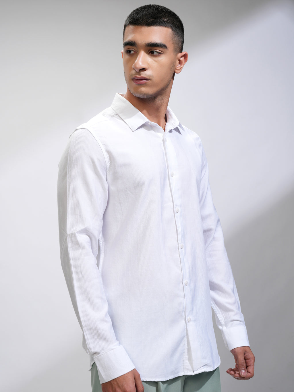Highlander Men White Striped Slim Fit Casual Shirt - White - Image 6