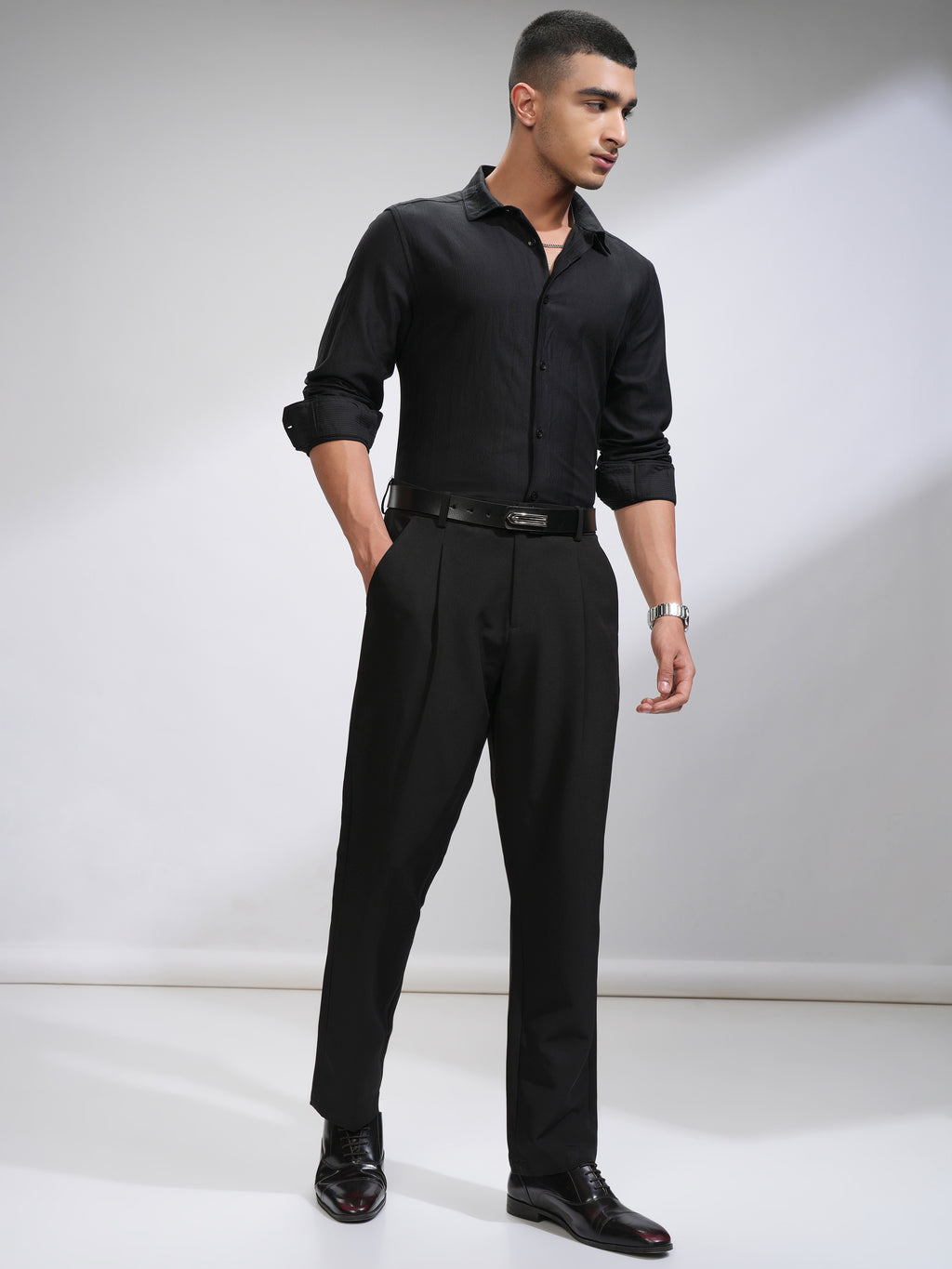 Highlander Men Black Striped Slim Fit Casual Shirt - Black - Image 2