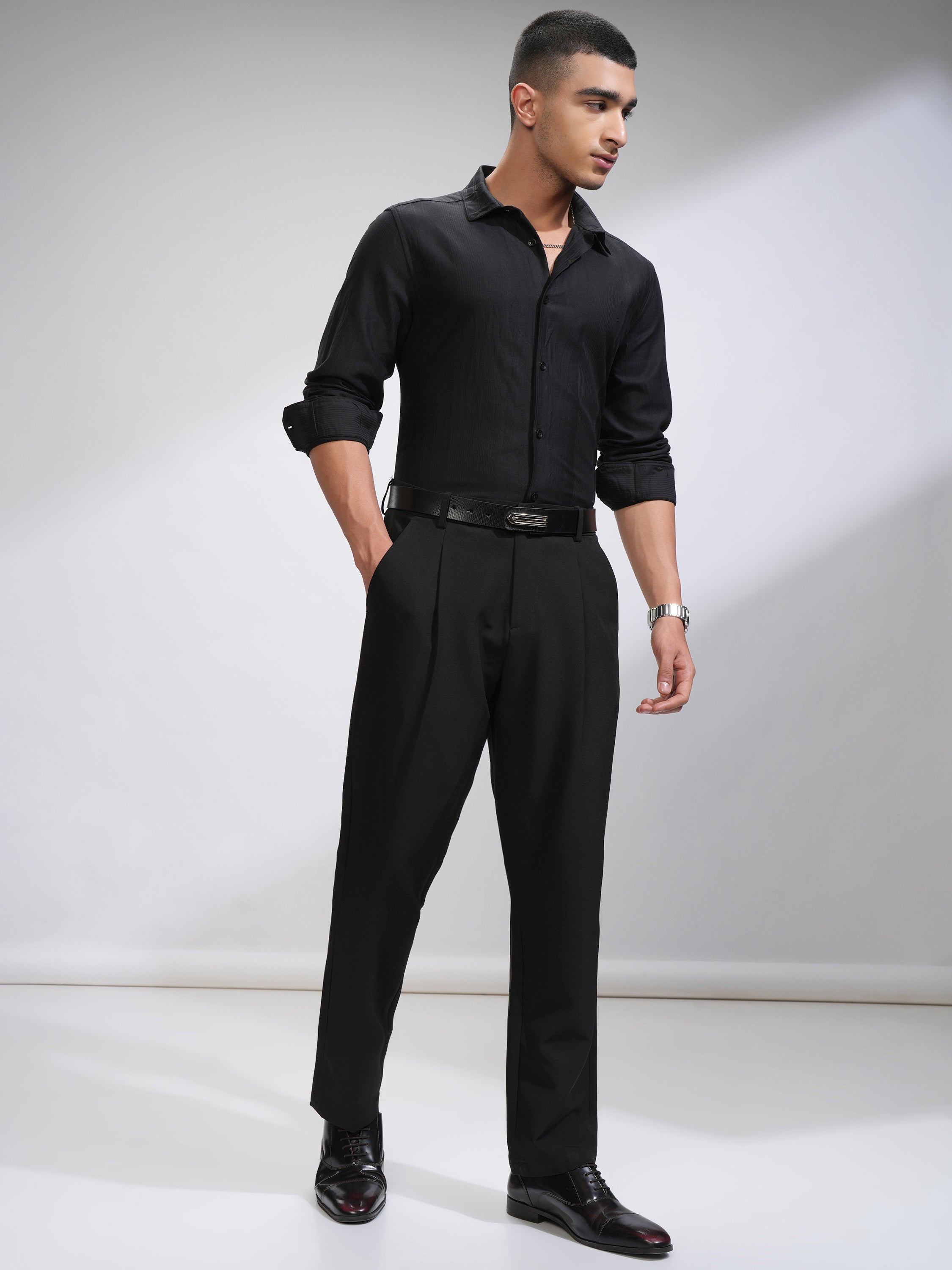 Highlander Men Black Striped Slim Fit Casual Shirt - Black - Image 2