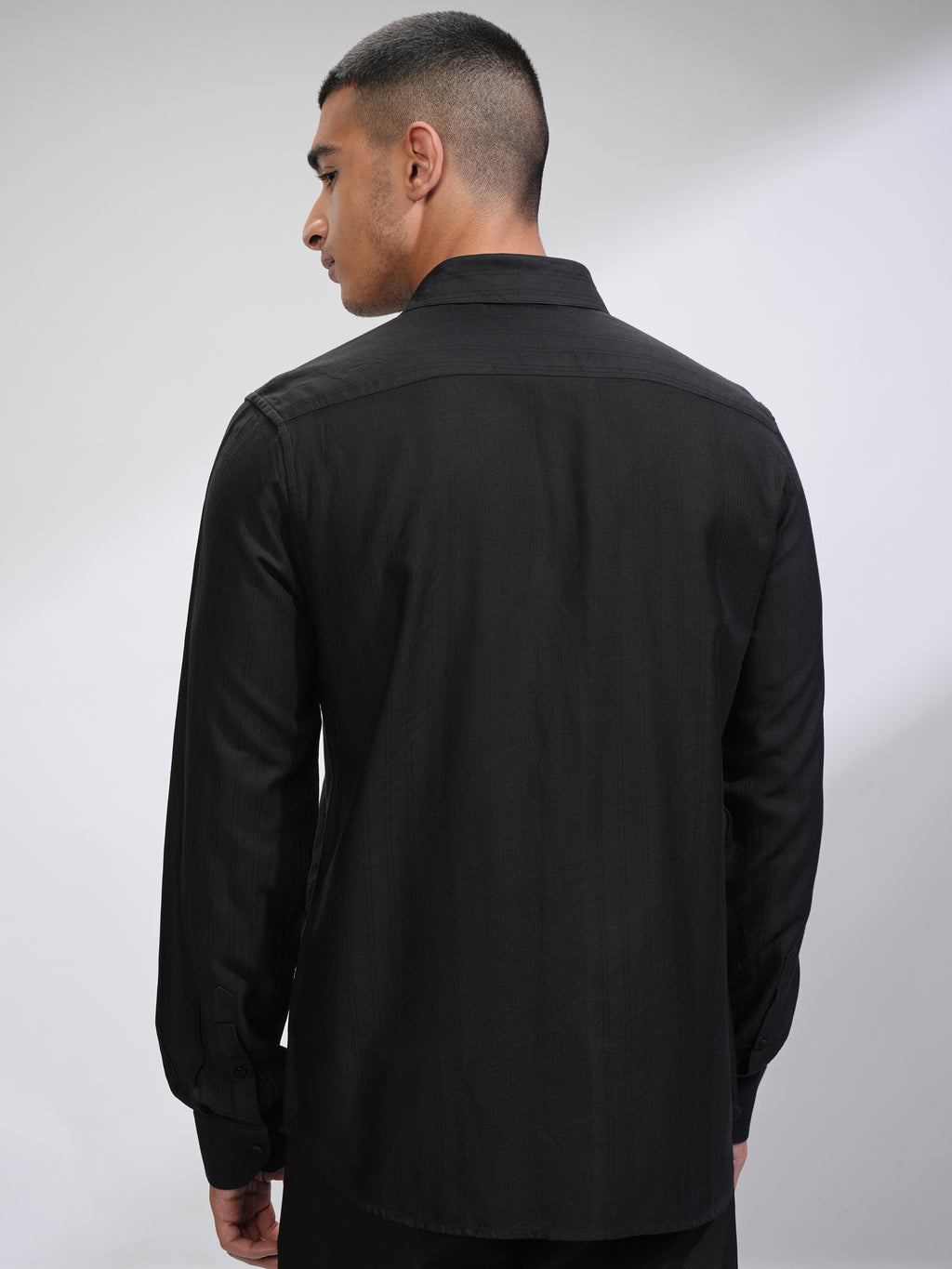 Highlander Men Black Striped Slim Fit Casual Shirt - Black - Image 3