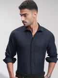 Highlander Men Navy Blue Striped Slim Fit Casual Shirt - Navy Blue - Image 1