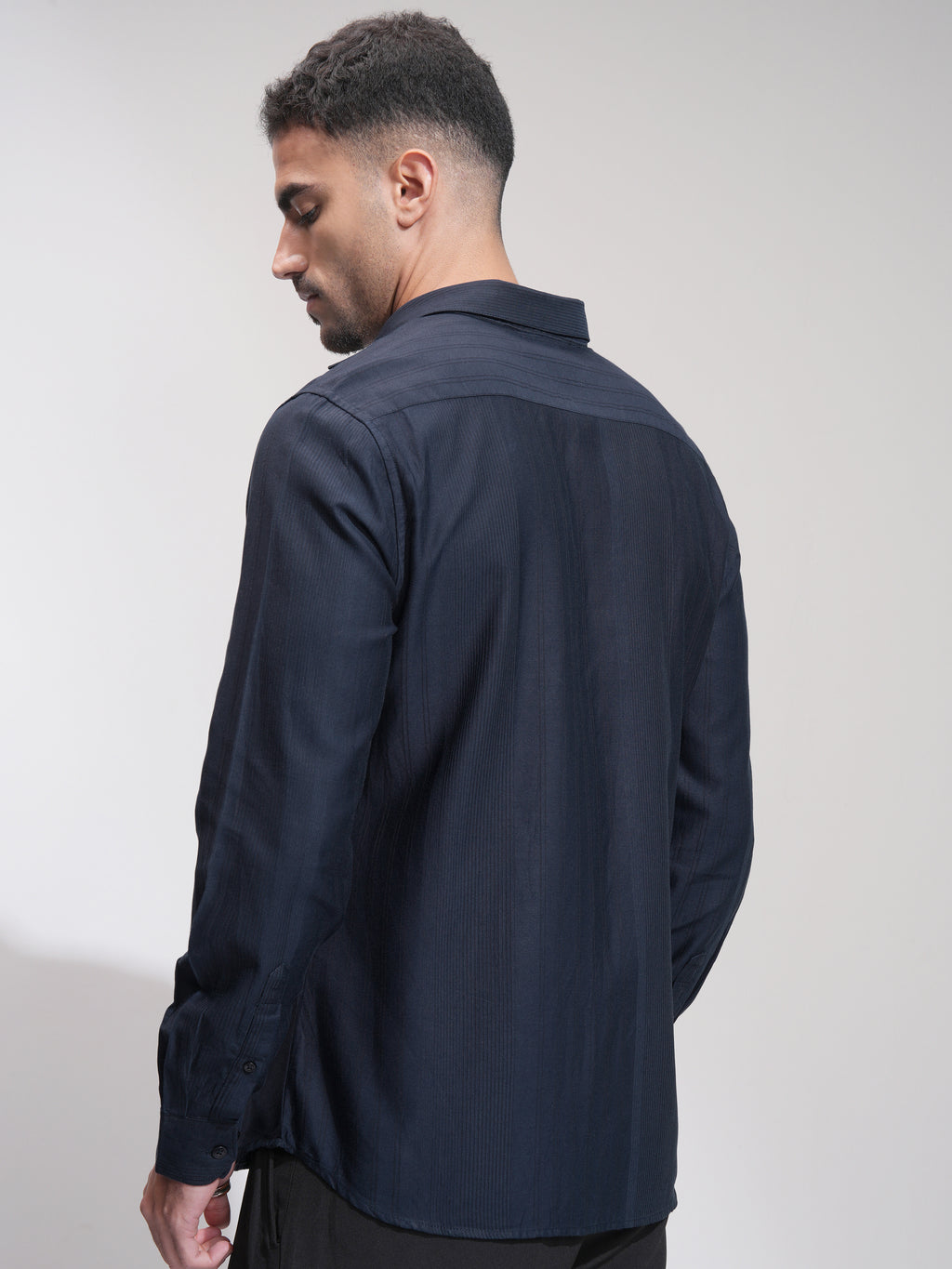 Highlander Men Navy Blue Striped Slim Fit Casual Shirt - Navy Blue - Image 3