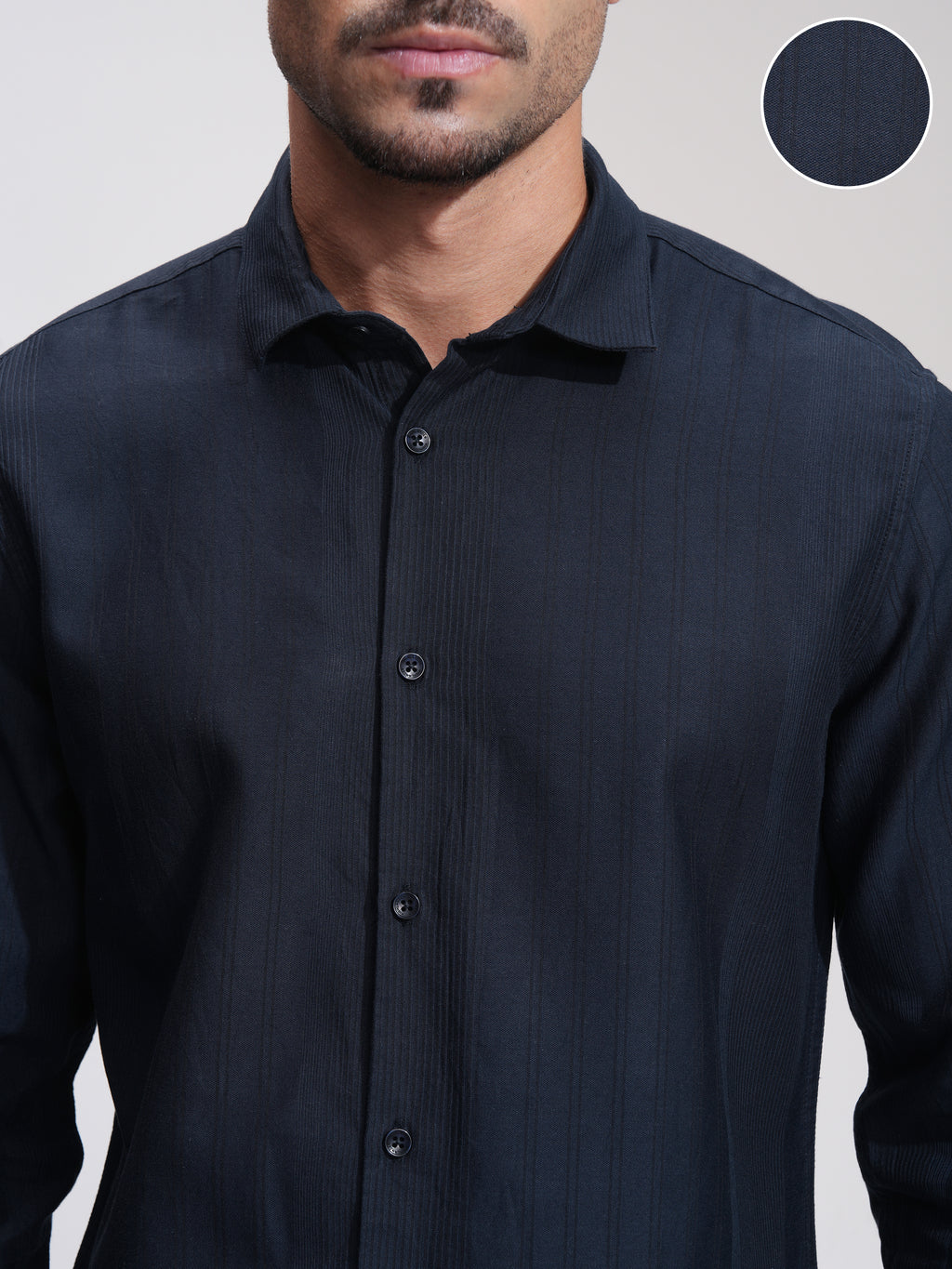 Highlander Men Navy Blue Striped Slim Fit Casual Shirt - Navy Blue - Image 5