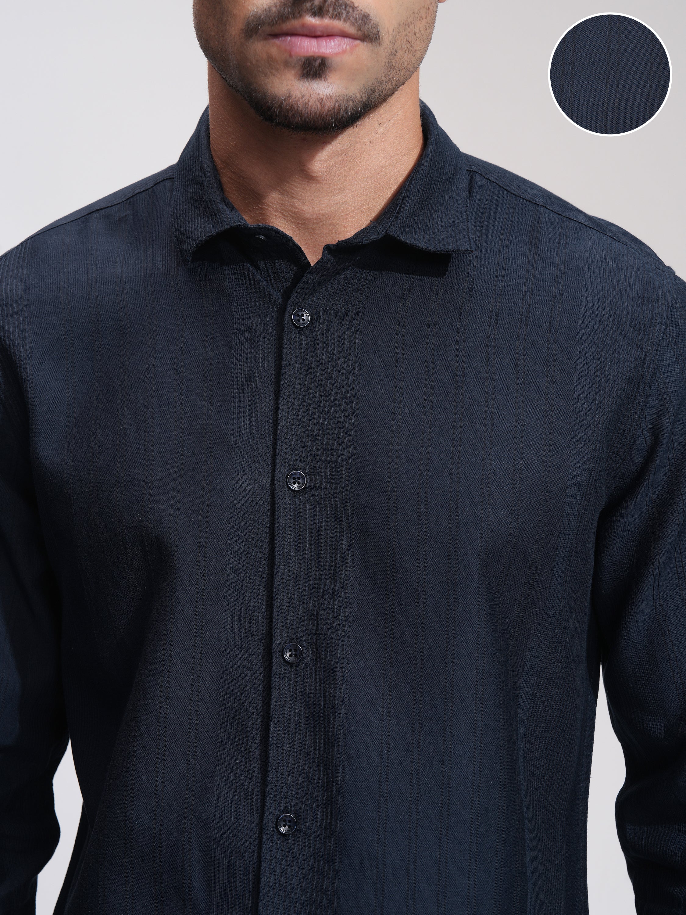 Highlander Men Navy Blue Striped Slim Fit Casual Shirt - Navy Blue - Image 5