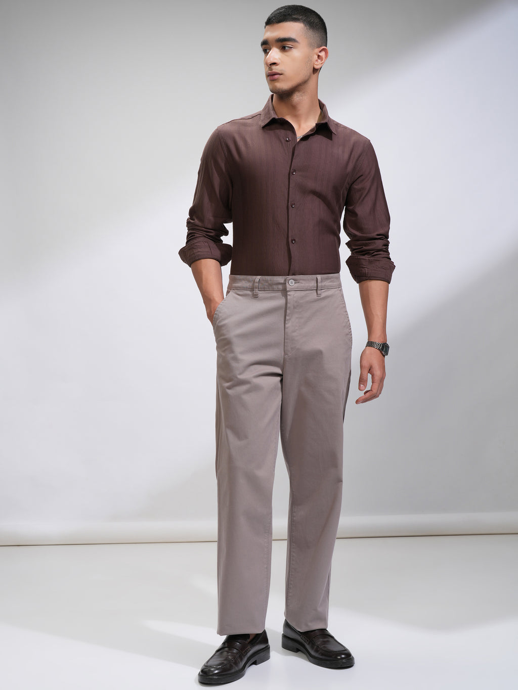 Highlander Men Brown Striped Slim Fit Casual Shirt - Brown - Image 2