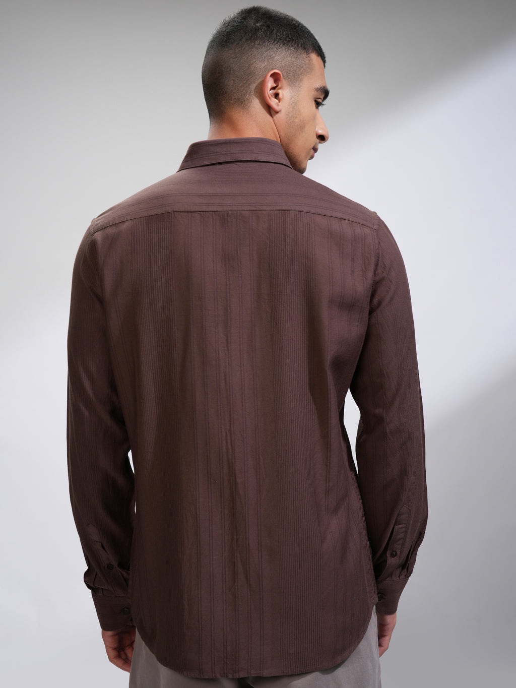 Highlander Men Brown Striped Slim Fit Casual Shirt - Brown - Image 3
