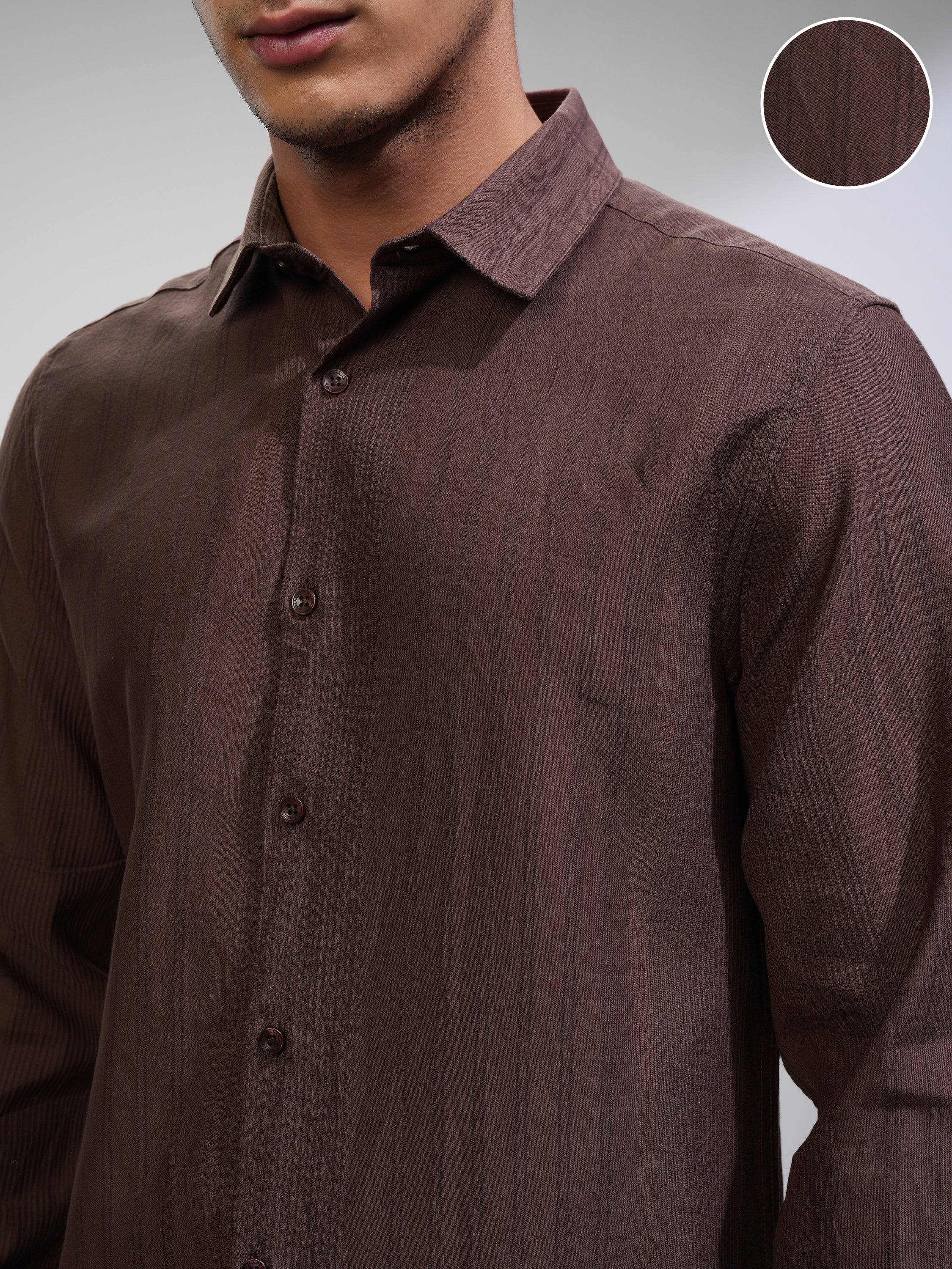 Highlander Men Brown Striped Slim Fit Casual Shirt - Brown - Image 5