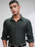 Highlander Men Green Striped Slim Fit Casual Shirt - Green - Image 1