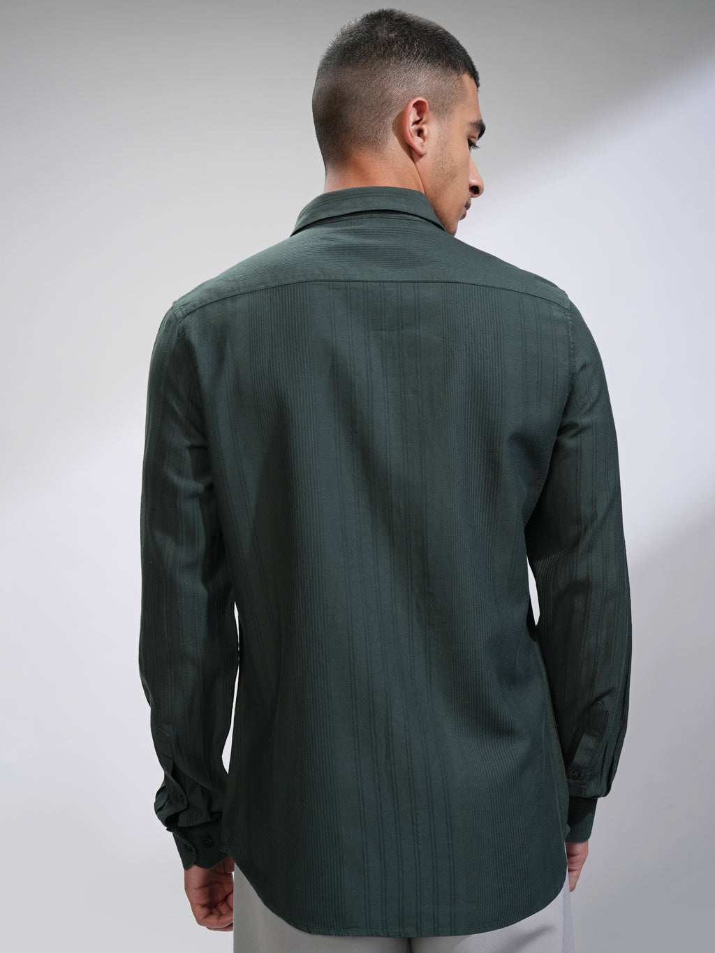Highlander Men Green Striped Slim Fit Casual Shirt - Green - Image 3
