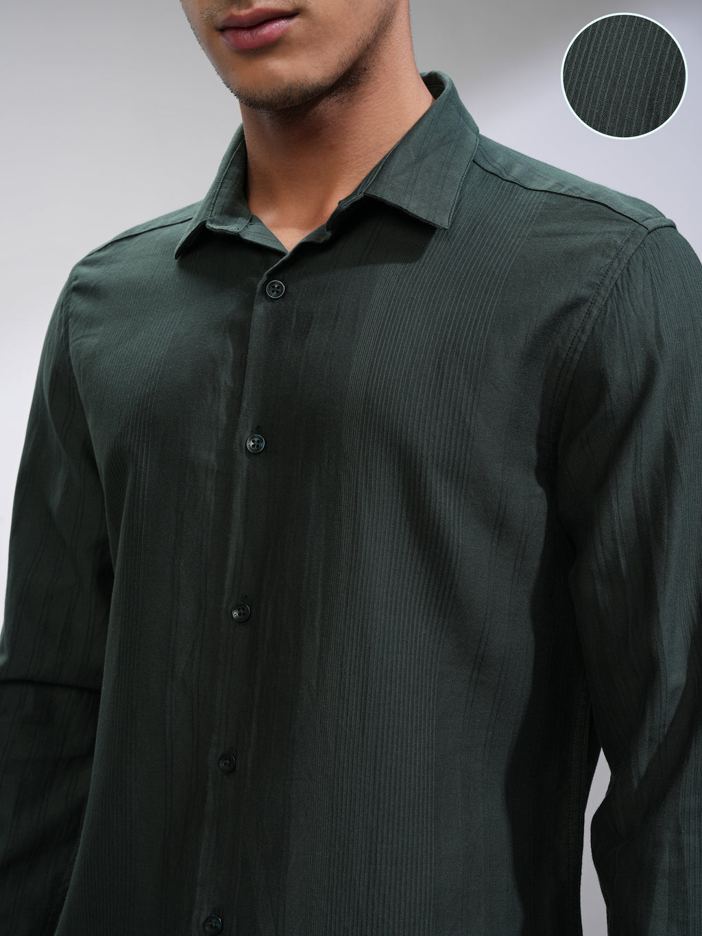 Highlander Men Green Striped Slim Fit Casual Shirt - Green - Image 5