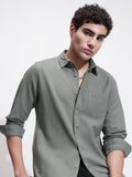Highlander Men Green Self Design Slim Fit Casual Shirt - Green - Image 1