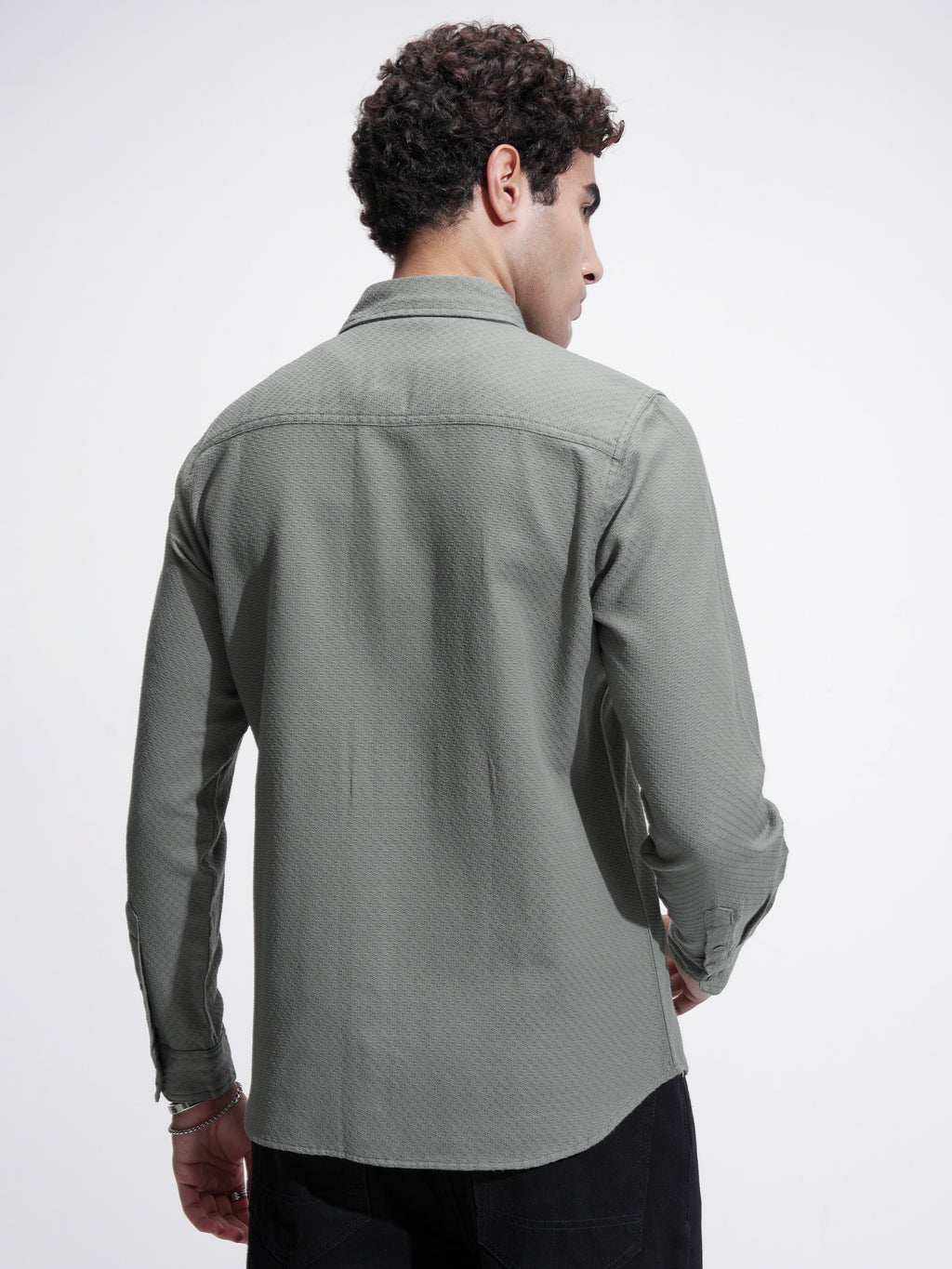 Highlander Men Green Self Design Slim Fit Casual Shirt - Green - Image 3