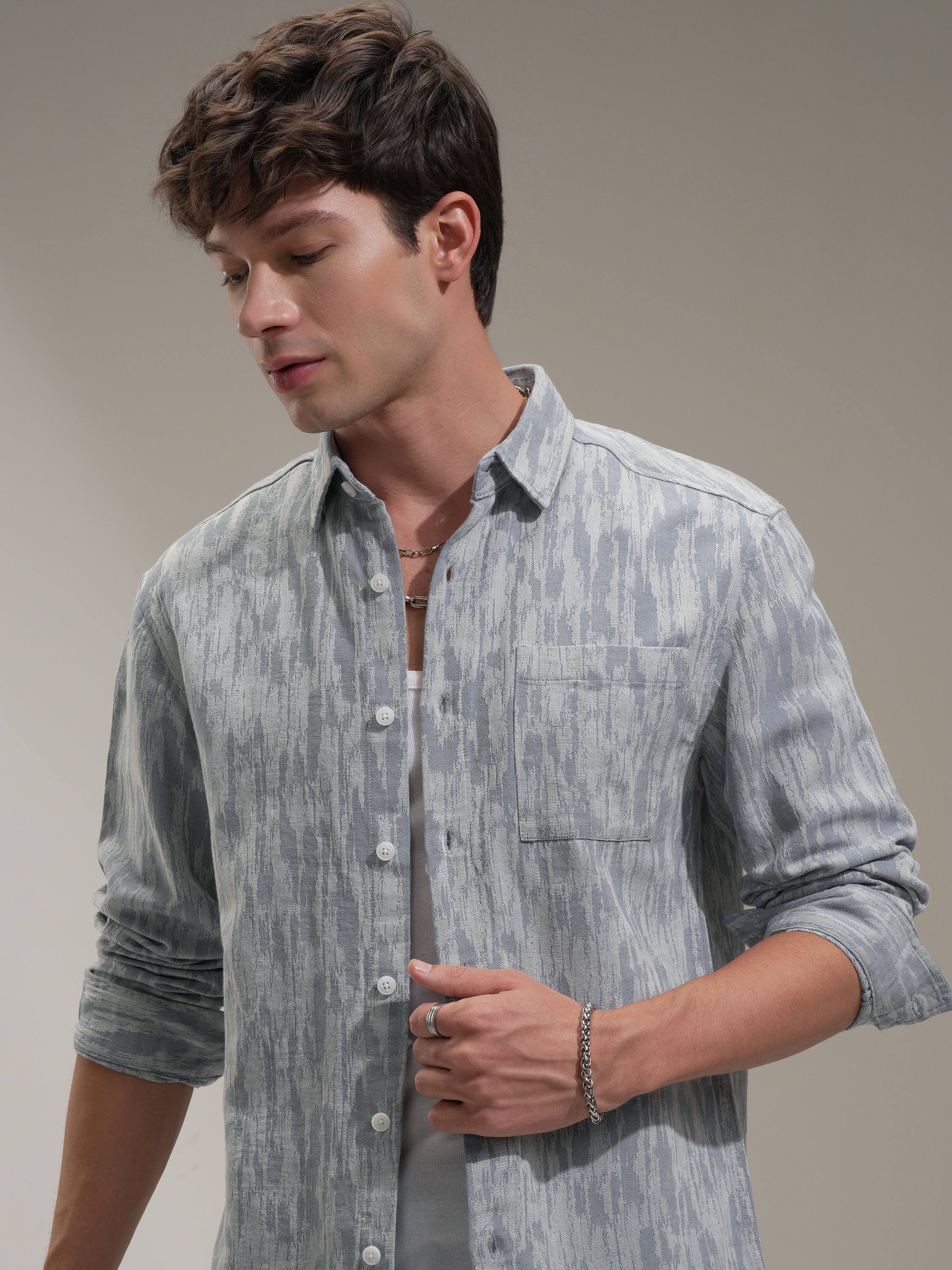 Highlander Men Blue Self Design Relaxed Fit Casual Shirt - Blue - Image 1