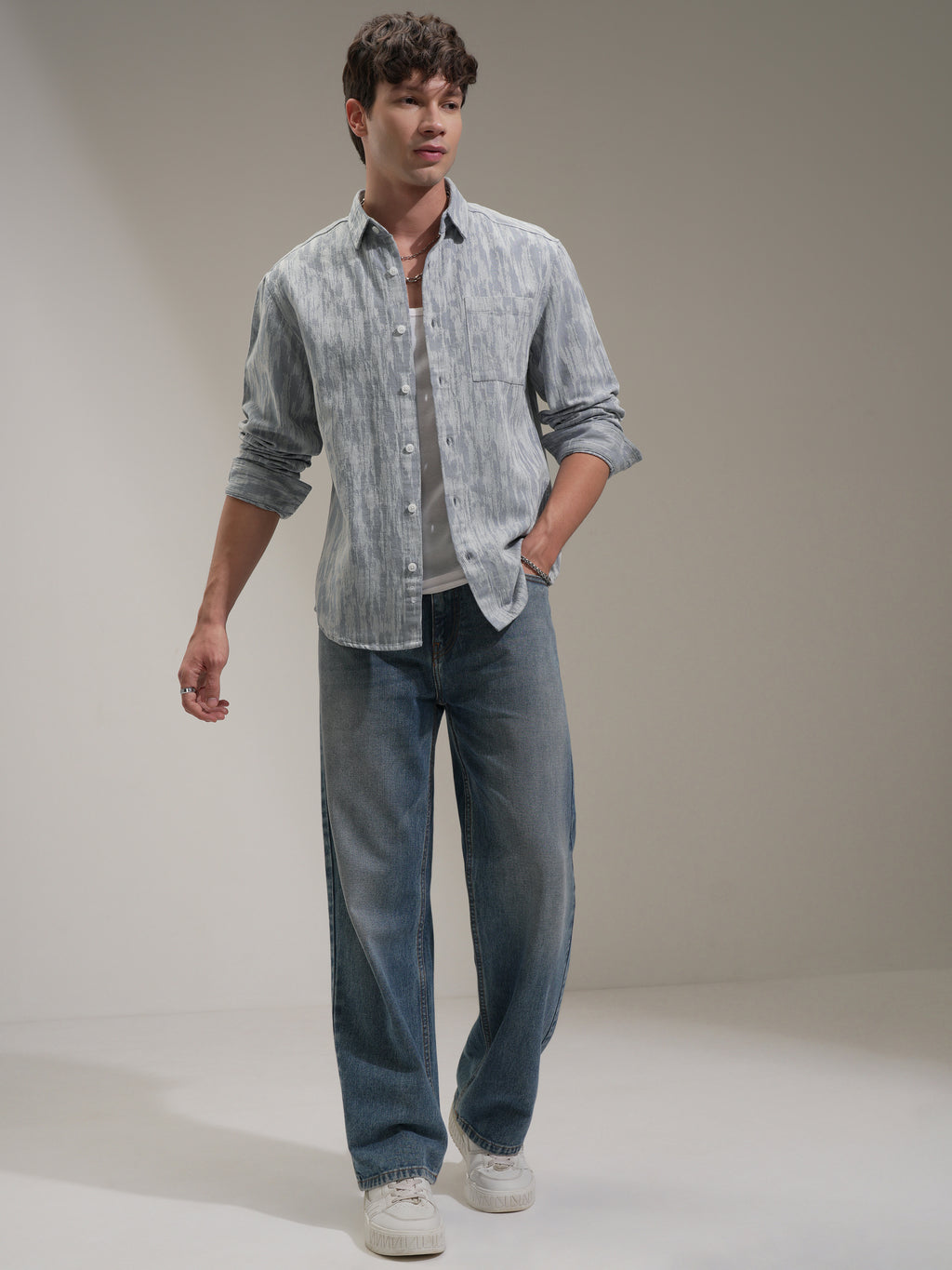 Highlander Men Blue Self Design Relaxed Fit Casual Shirt - Blue - Image 2
