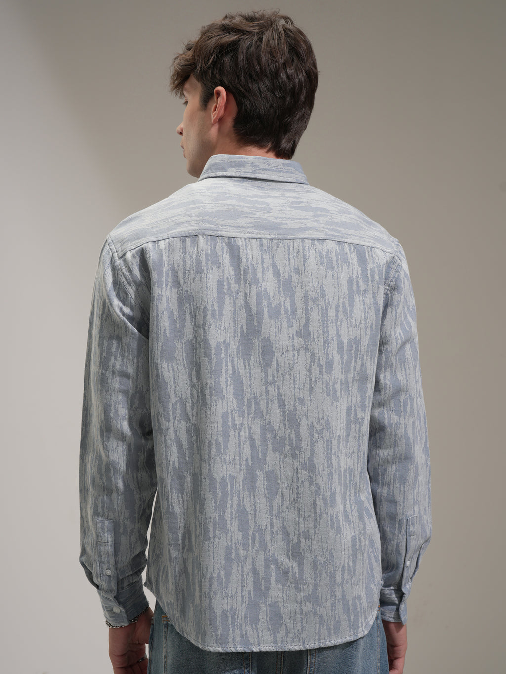 Highlander Men Blue Self Design Relaxed Fit Casual Shirt - Blue - Image 3