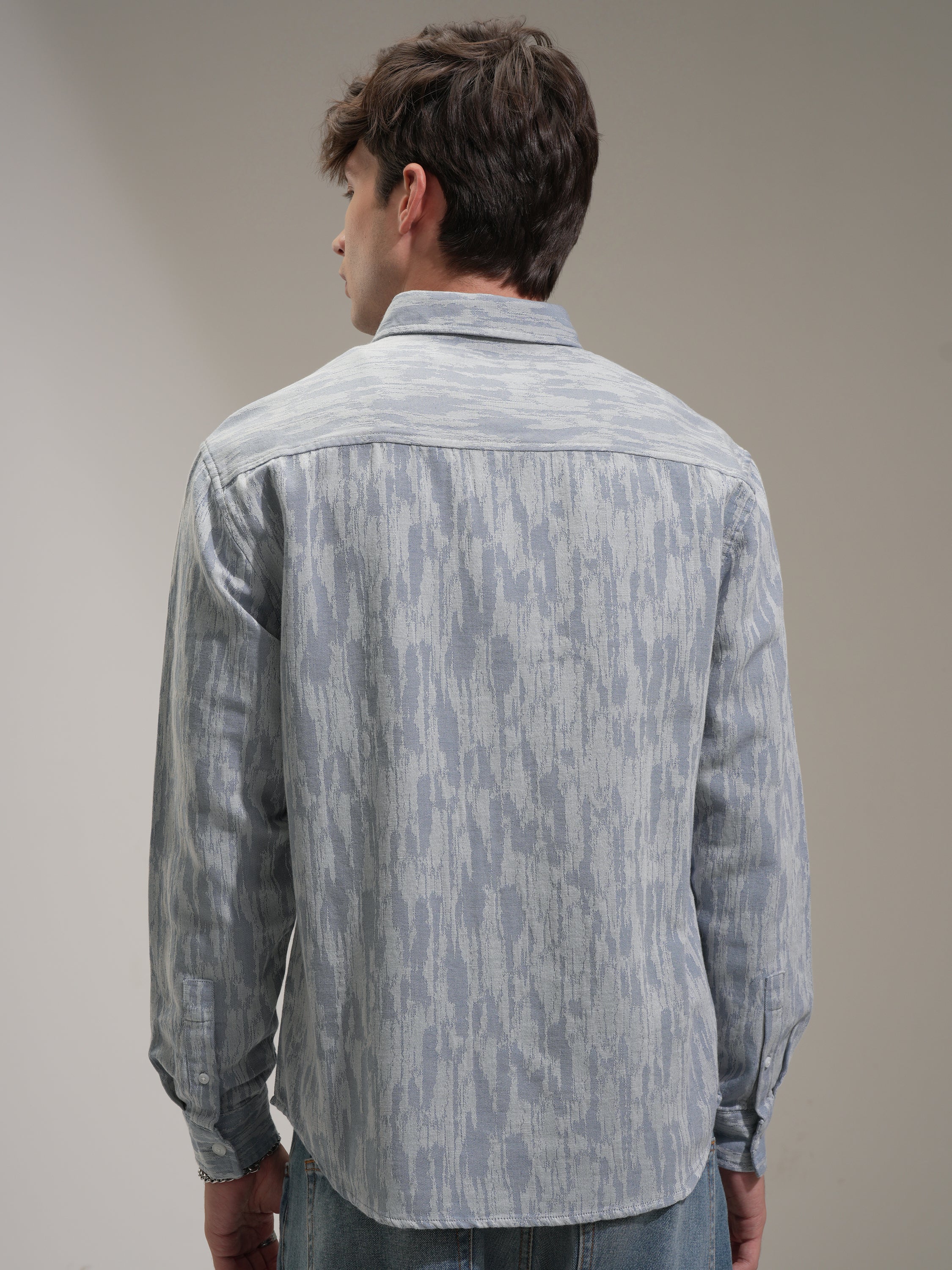 Highlander Men Blue Self Design Relaxed Fit Casual Shirt - Blue - Image 3
