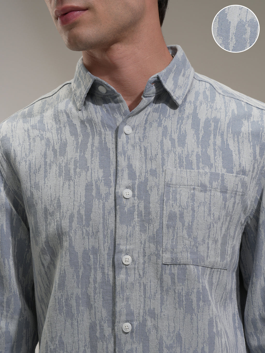 Highlander Men Blue Self Design Relaxed Fit Casual Shirt - Blue - Image 5