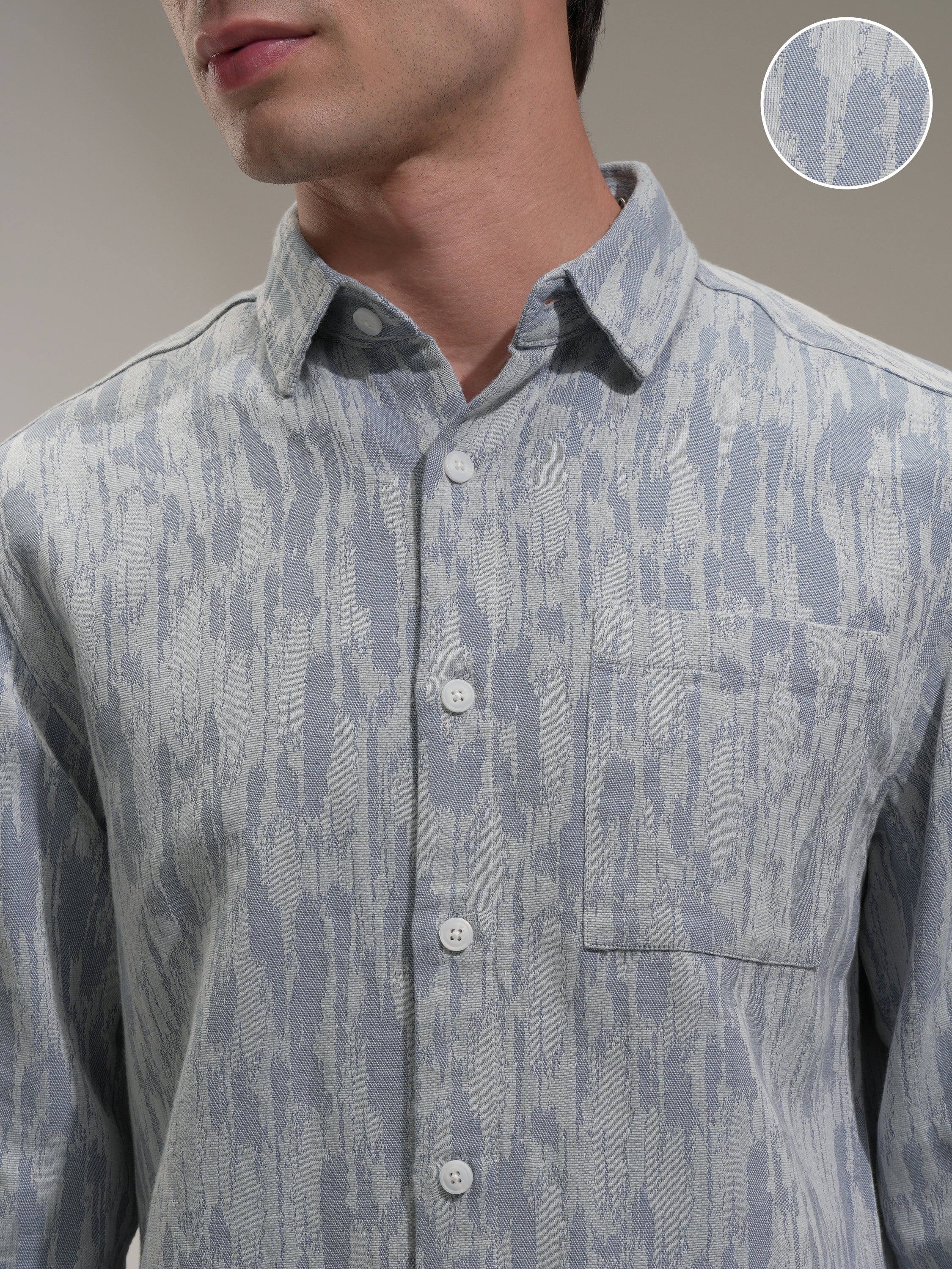 Highlander Men Blue Self Design Relaxed Fit Casual Shirt - Blue - Image 5