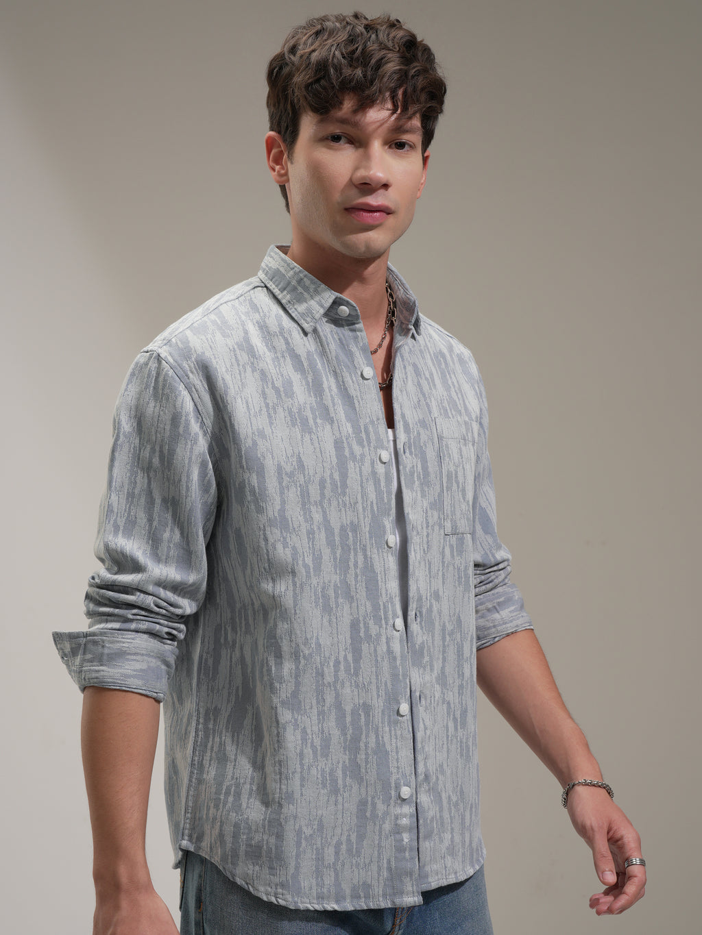 Highlander Men Blue Self Design Relaxed Fit Casual Shirt - Blue - Image 6