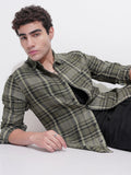 Highlander Men Olive Checked Slim Fit Casual Shirt - Olive - Image 1