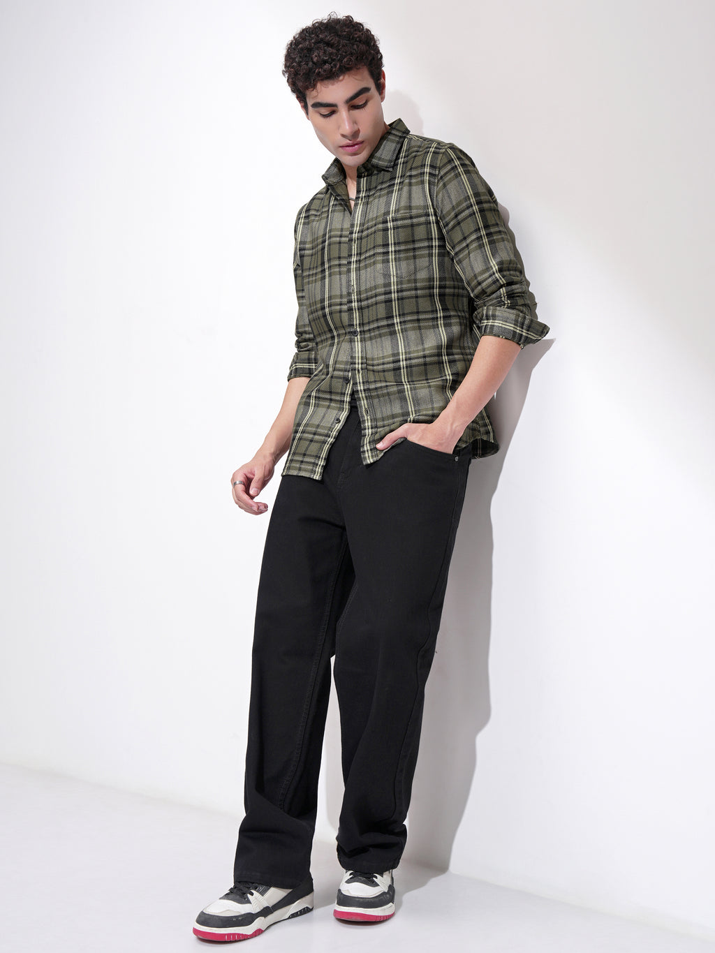 Highlander Men Olive Checked Slim Fit Casual Shirt - Olive - Image 2