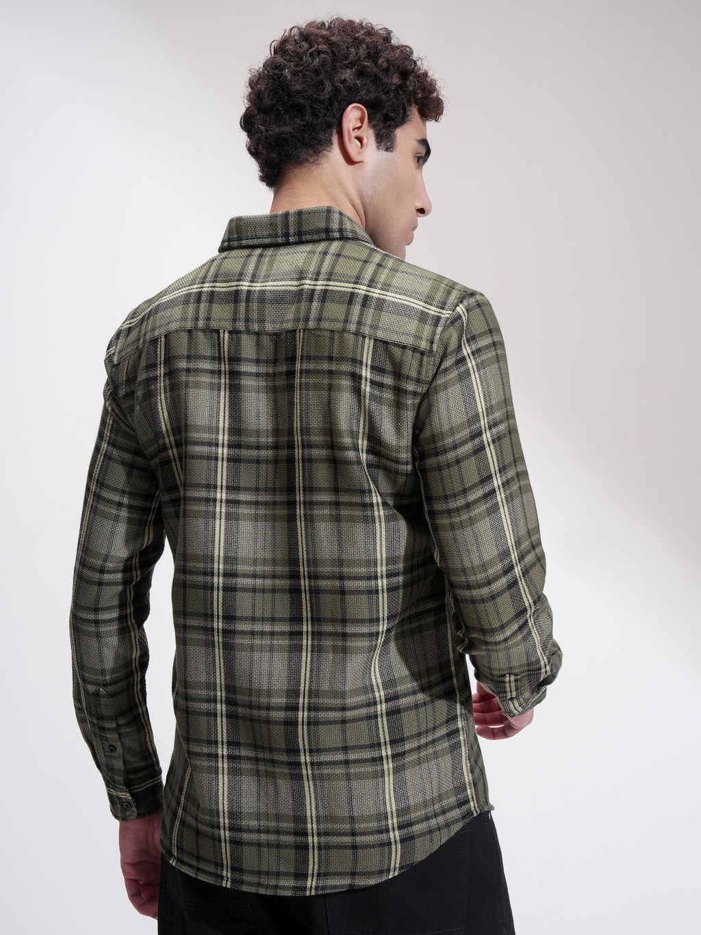 Highlander Men Olive Checked Slim Fit Casual Shirt - Olive - Image 3