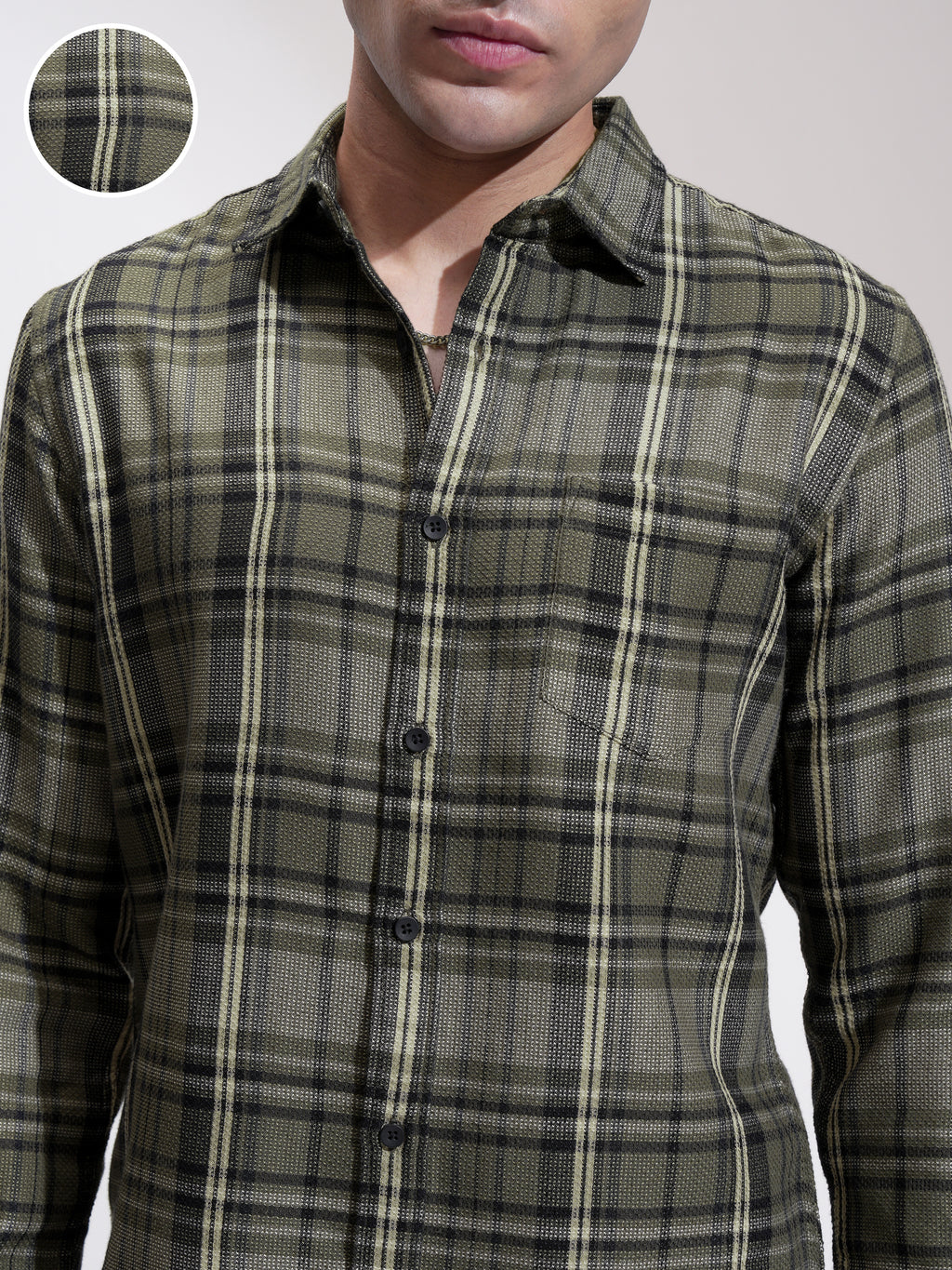 Highlander Men Olive Checked Slim Fit Casual Shirt - Olive - Image 5